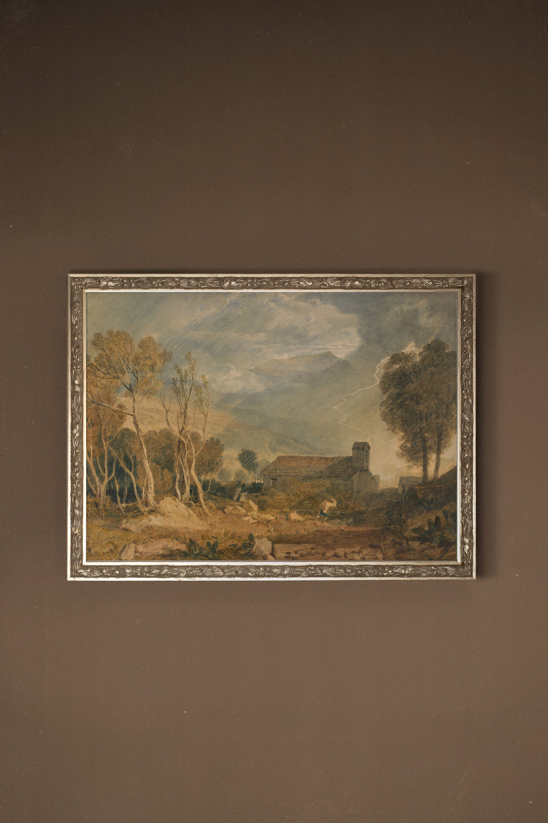 TEMPÊTE SUR LA VALLÉE, Oeuvre sur toile rigide, encadré Vintage Argent