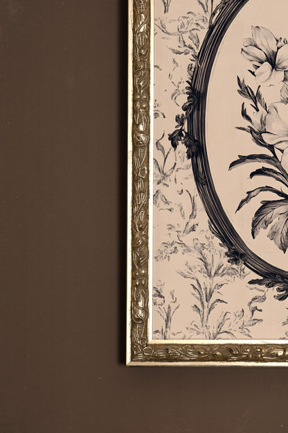 MÉMOIRE FLORALE, Artwork on rigid canvas, framed Vintage Silver