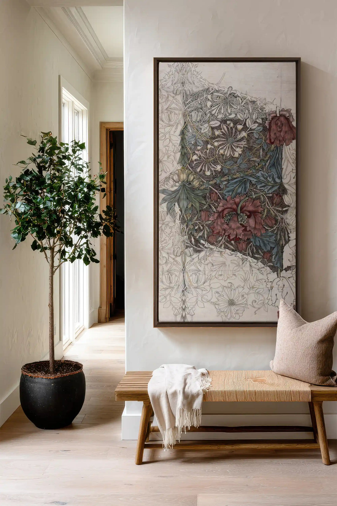 VELOURS FLORAL, Oeuvre sur toile étirée, encadré Brun Noyer