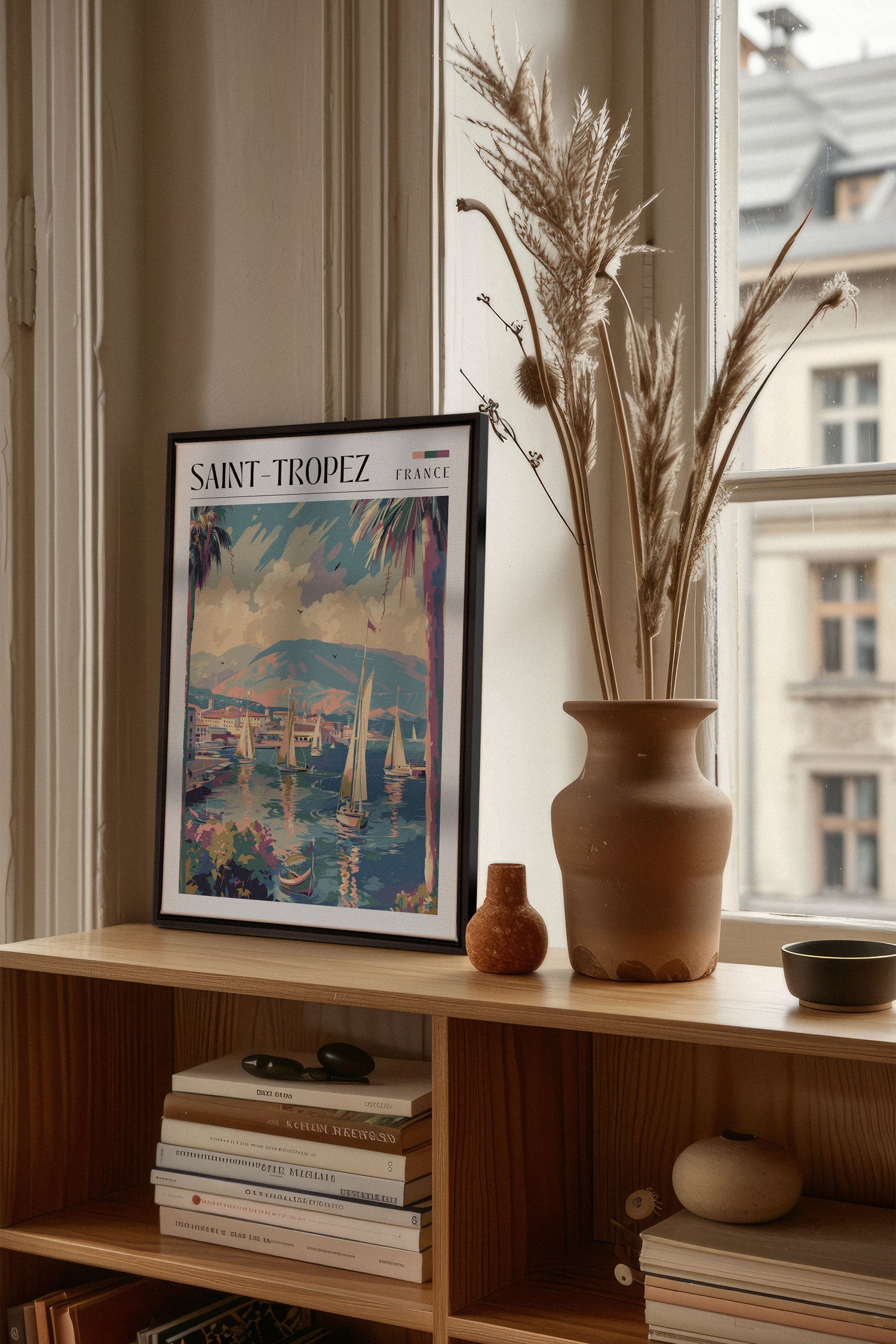 OLEKA CANVAS - Saint-Tropez, Oeuvre sur toile étirée, encadré Noir