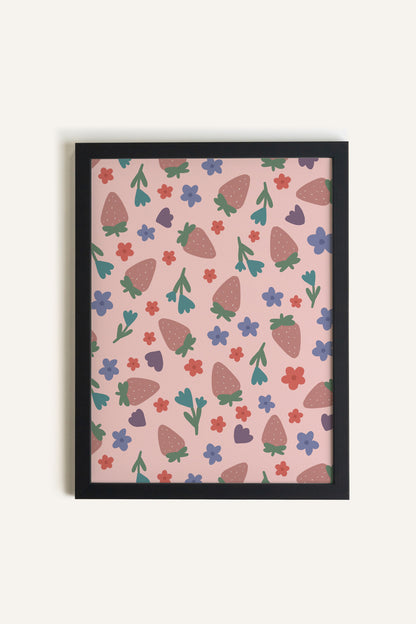 FRAISES EN FÊTE, Artwork on rigid canvas, framed in black