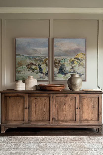 Drifting Light Duo, 2 Oeuvres sur toile étirée, encadré Brun Chêne