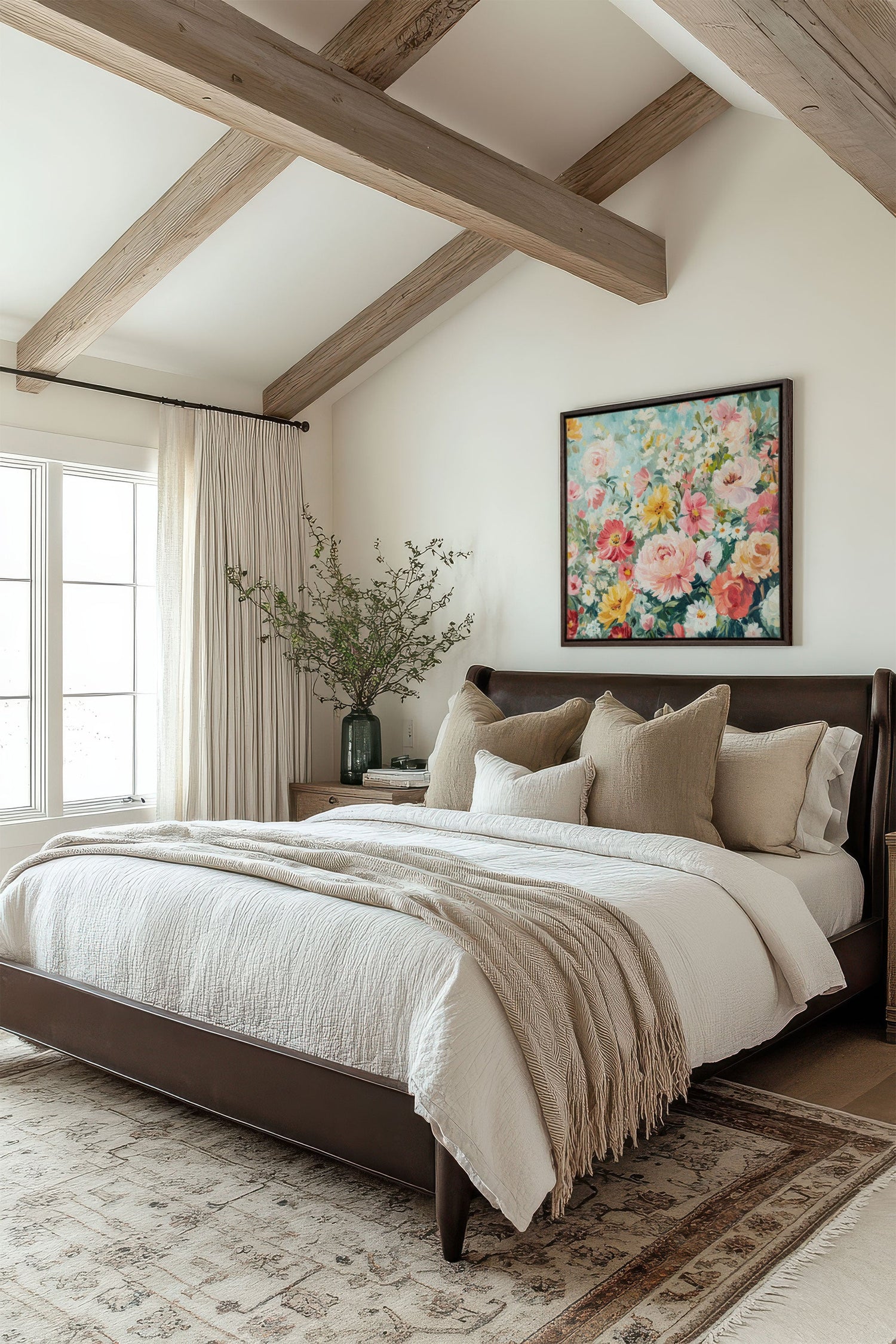 OLEKA CANVAS - ÉCLAT DE SAISON, Oeuvre sur toile étirée, encadré Brun Noyer