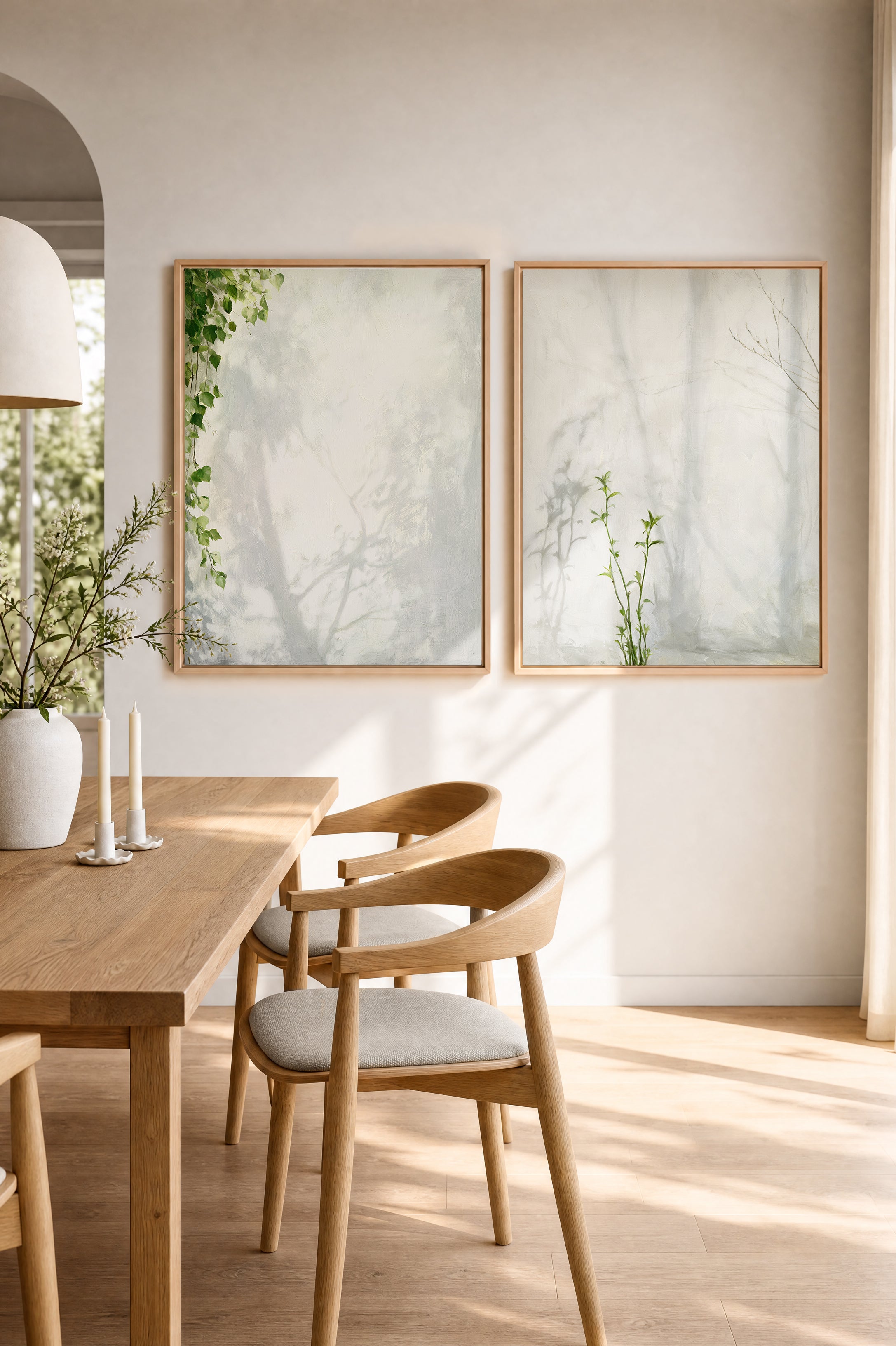 EMPREINTES DE LUMIÈRE DUO, 2 Artworks on stretched canvas, Light Natural frame