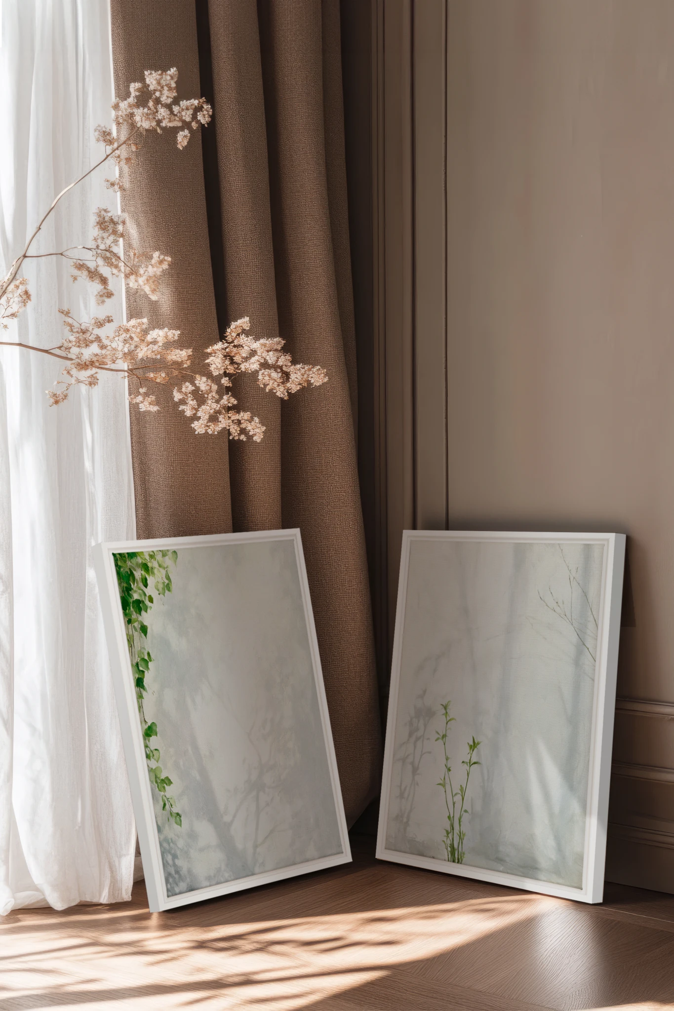 EMPREINTES DE LUMIÈRE DUO, 2 Oeuvres sur toile étirée, encadré Blanc