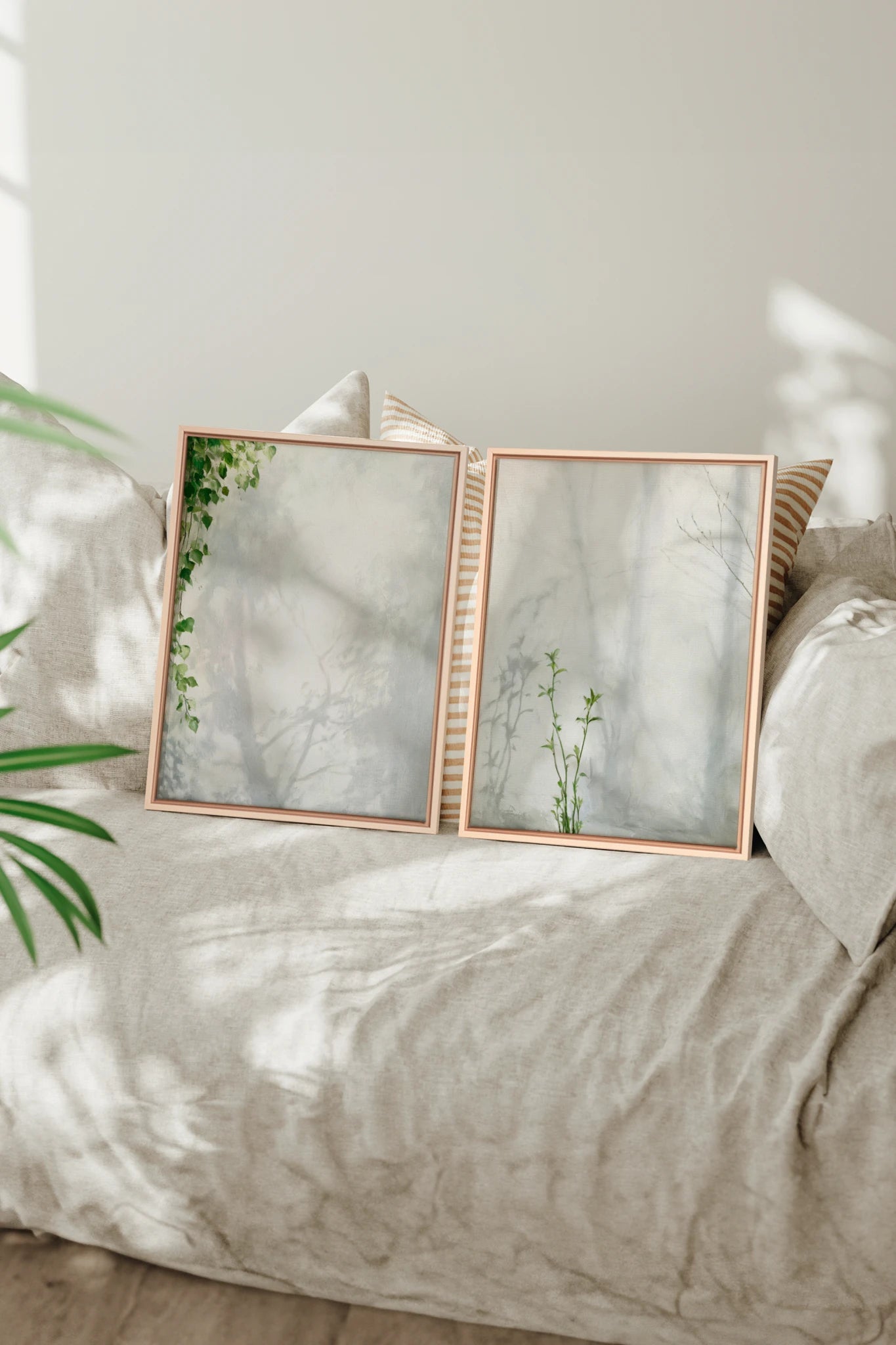 EMPREINTES DE LUMIÈRE DUO, 2 Artworks on stretched canvas, Light Natural frame