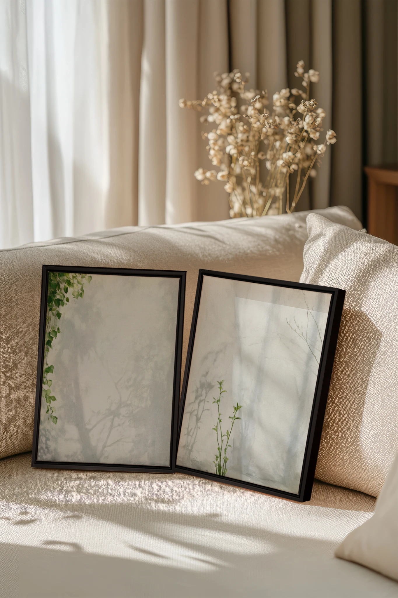 EMPREINTES DE LUMIÈRE DUO, 2 Artworks on stretched canvas, Black frame