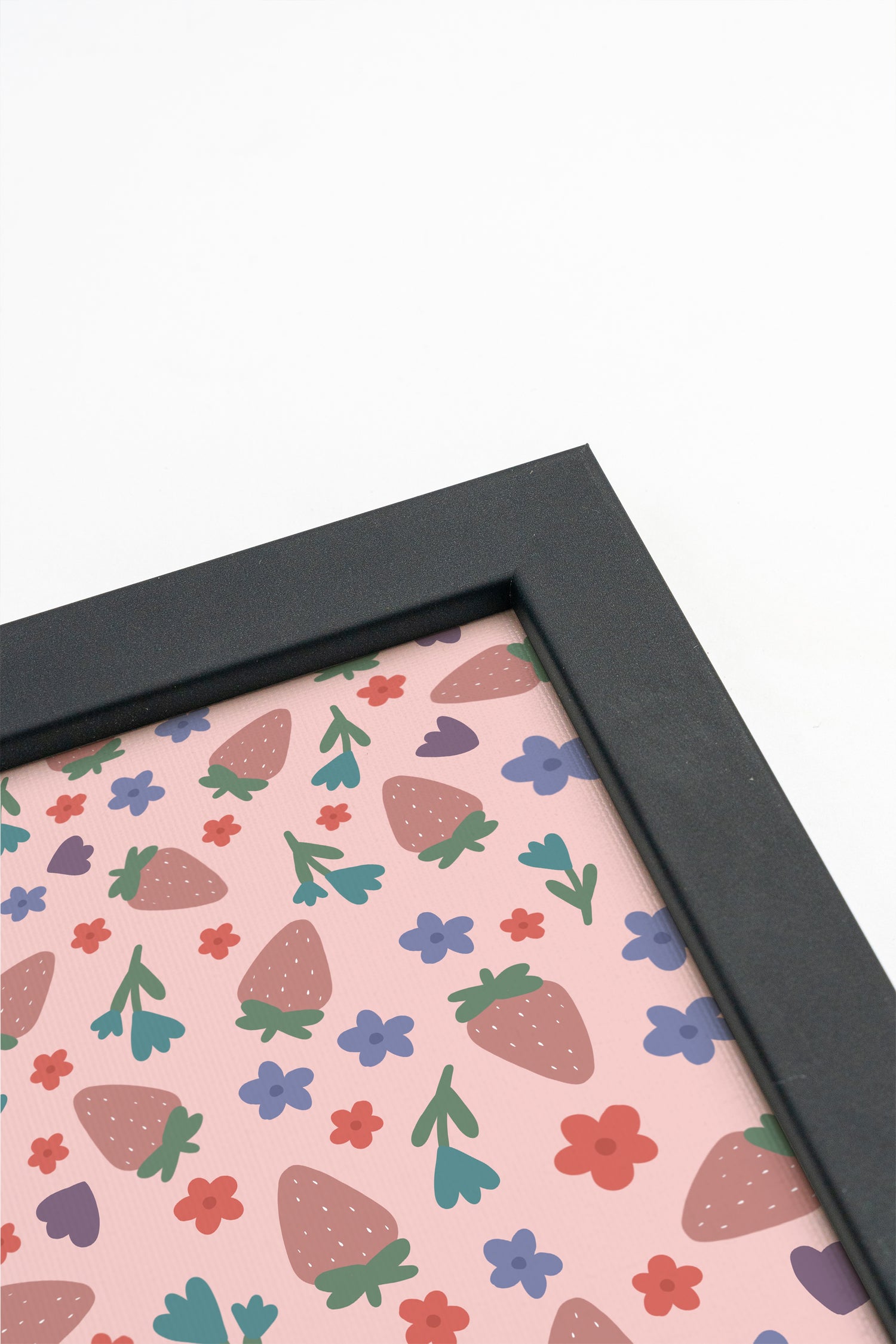 FRAISES EN FÊTE, Artwork on rigid canvas, framed in black