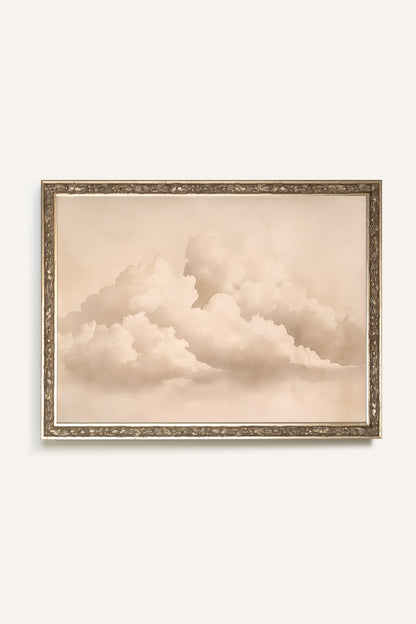 NUAGES DOUILLET, Artwork on rigid canvas, framed Vintage Silver