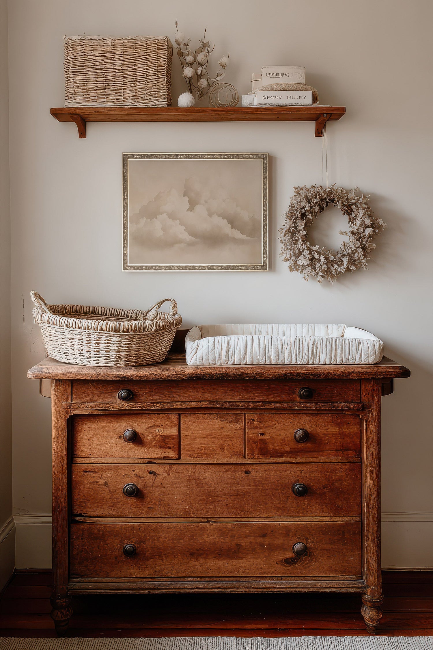 NUAGES DOUILLET, Artwork on rigid canvas, framed Vintage Silver