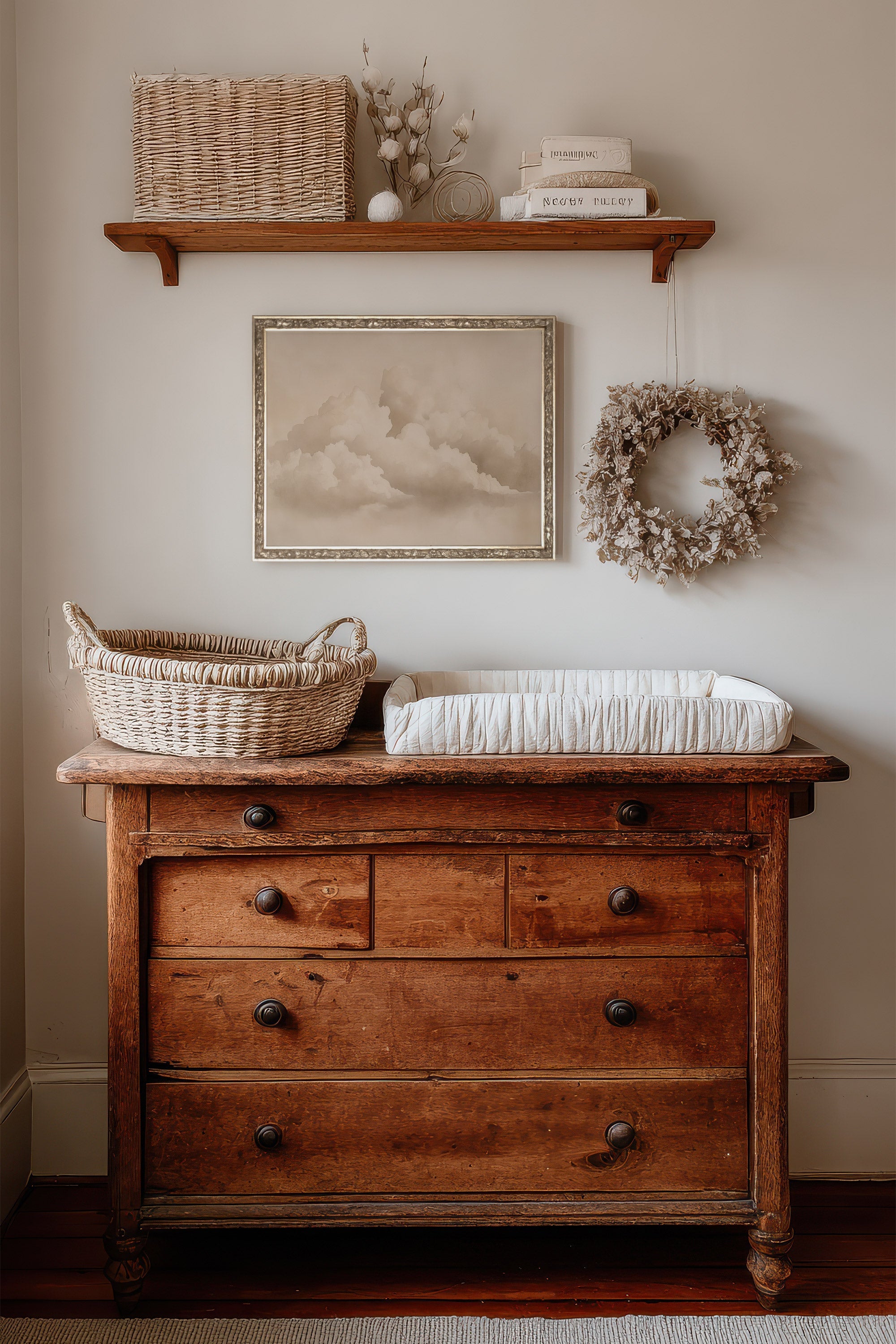 NUAGES DOUILLET, Artwork on rigid canvas, framed Vintage Silver