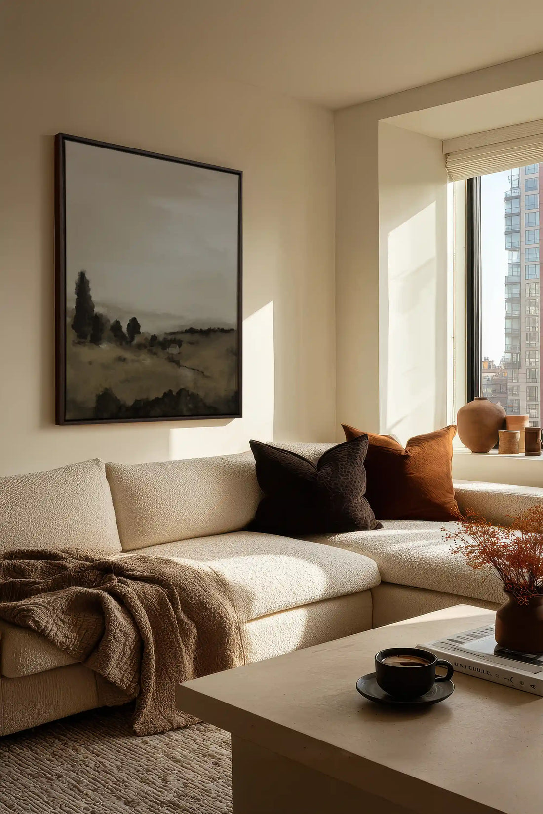 PRAIRIE DE BRUME, Oeuvre sur toile étirée, encadré Noir