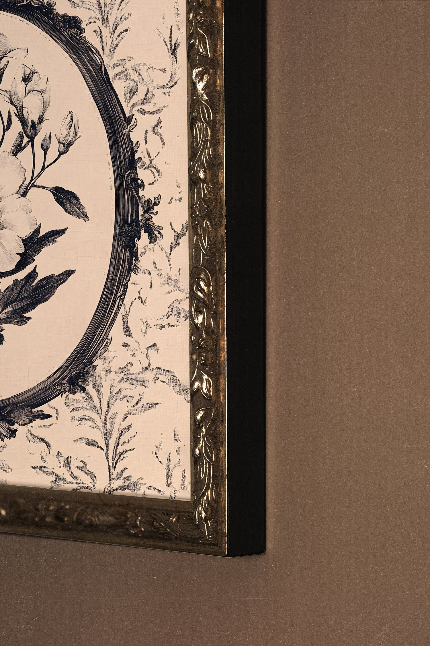 MÉMOIRE FLORALE, Artwork on rigid canvas, framed Vintage Silver