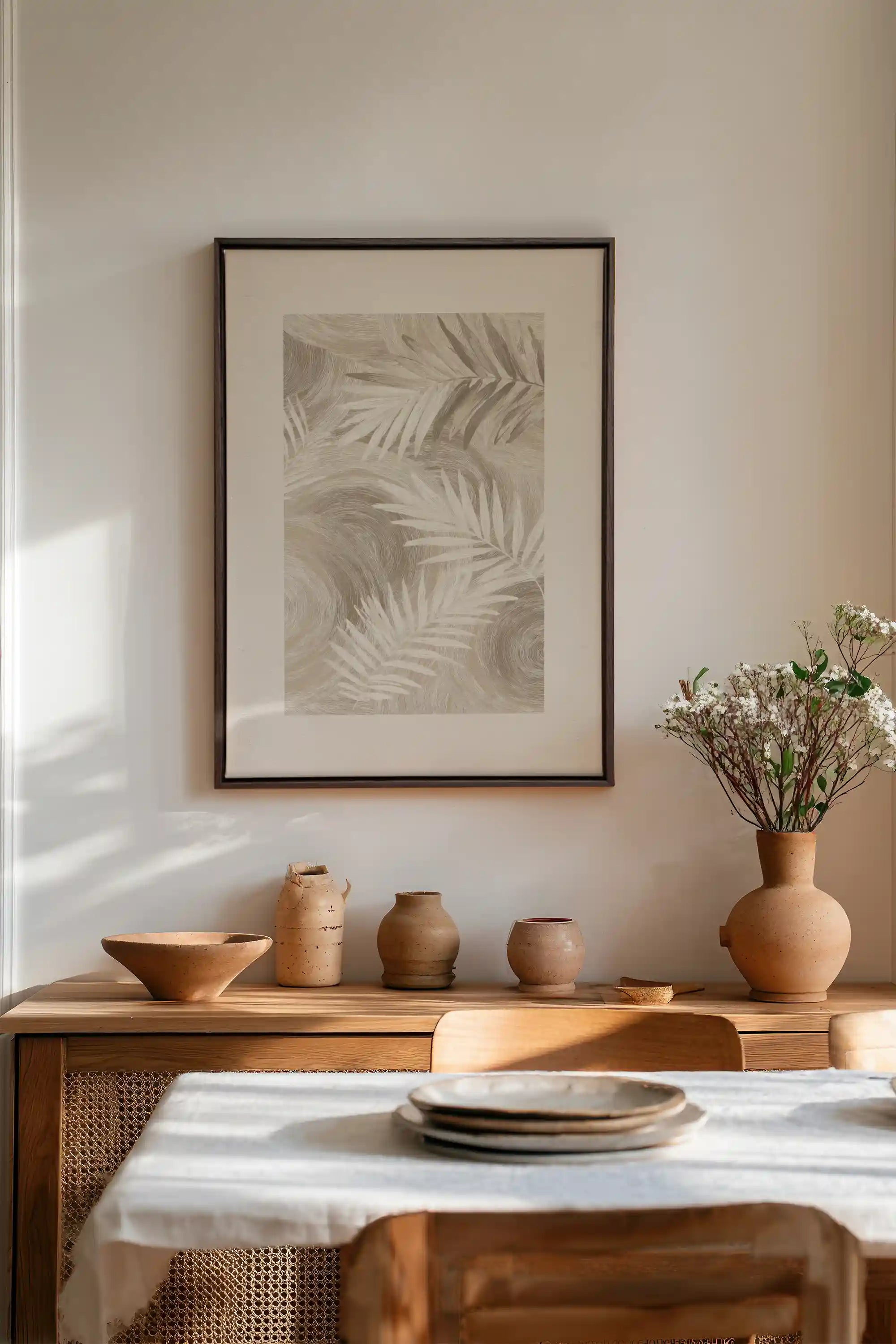 SAND PALM, Oeuvre sur toile étirée, encadré Brun Noyer