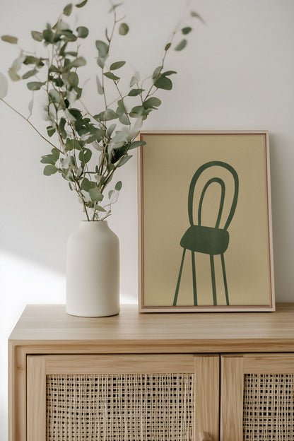 OLEKA CANVAS - THE GREEN CHAIR, Oeuvre sur toile étirée, encadré Naturel Clair