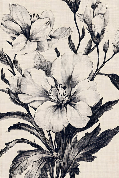 MÉMOIRE FLORALE, Artwork on rigid canvas, framed Vintage Silver