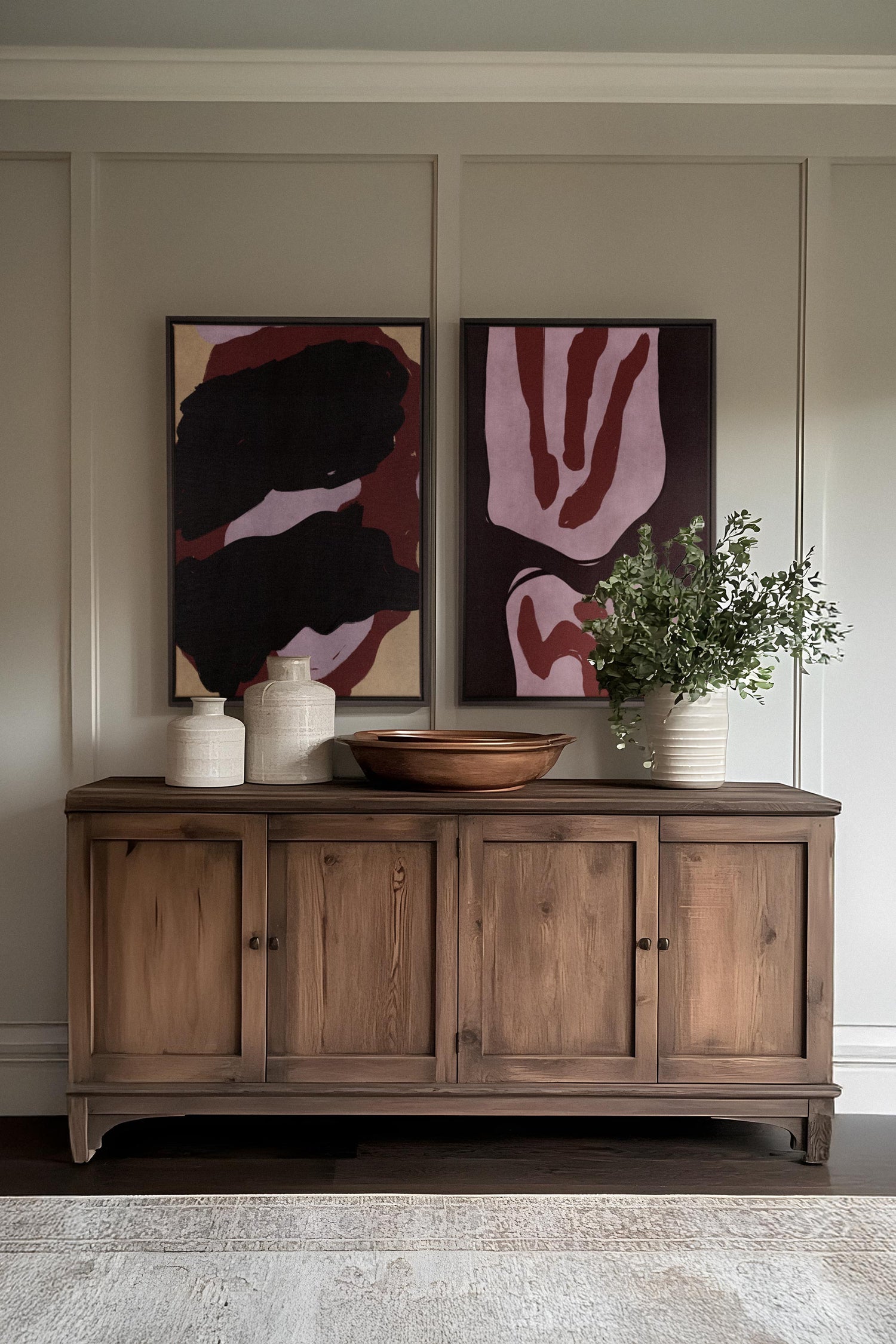 OLEKA CANVAS - DUO INK &amp; DUST, 2 Oeuvres sur toile étirée, encadré Noir