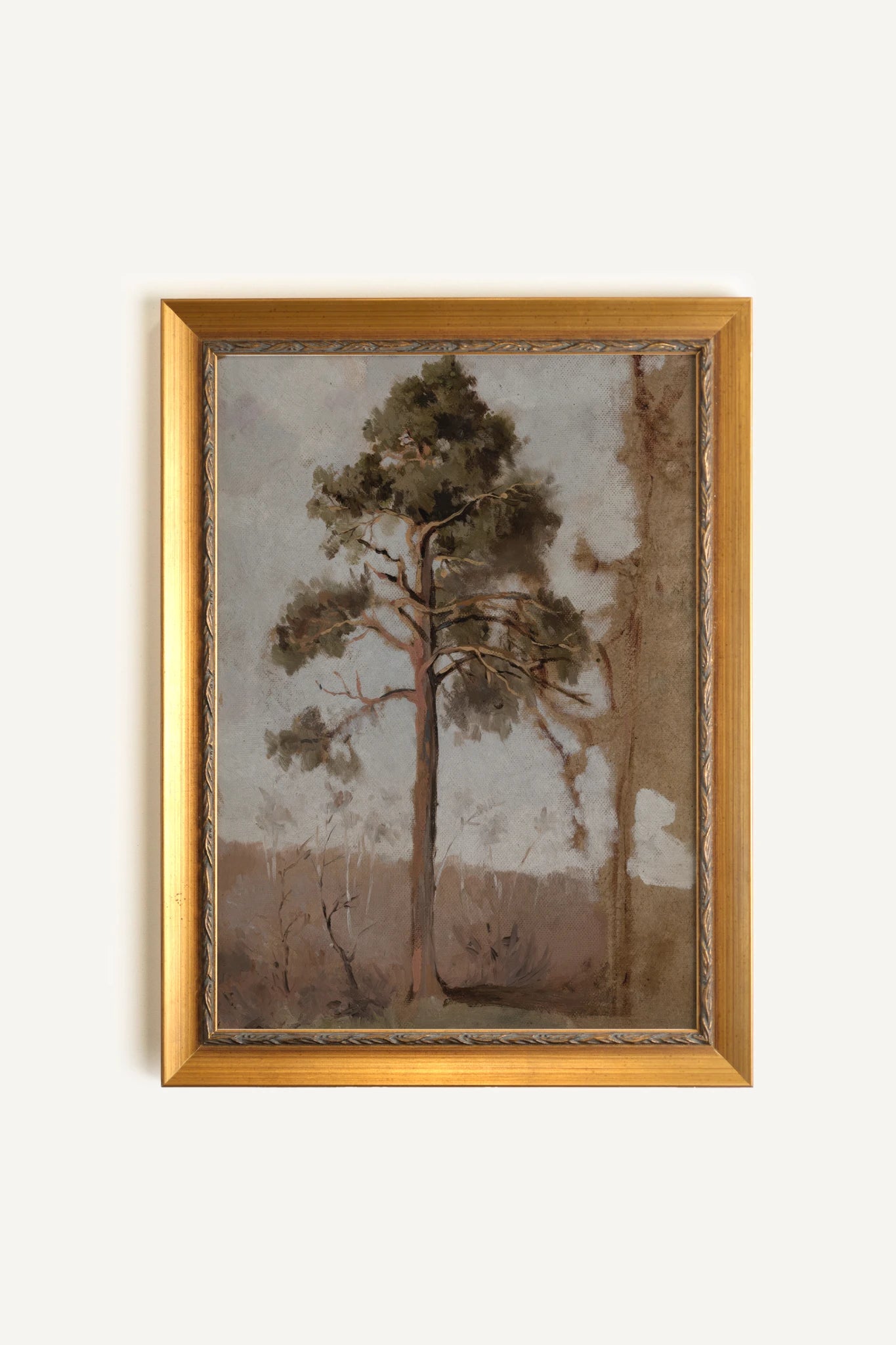 PIN RUSTIQUE, Painting on Stretched Canvas, Framed in Vintage Gold