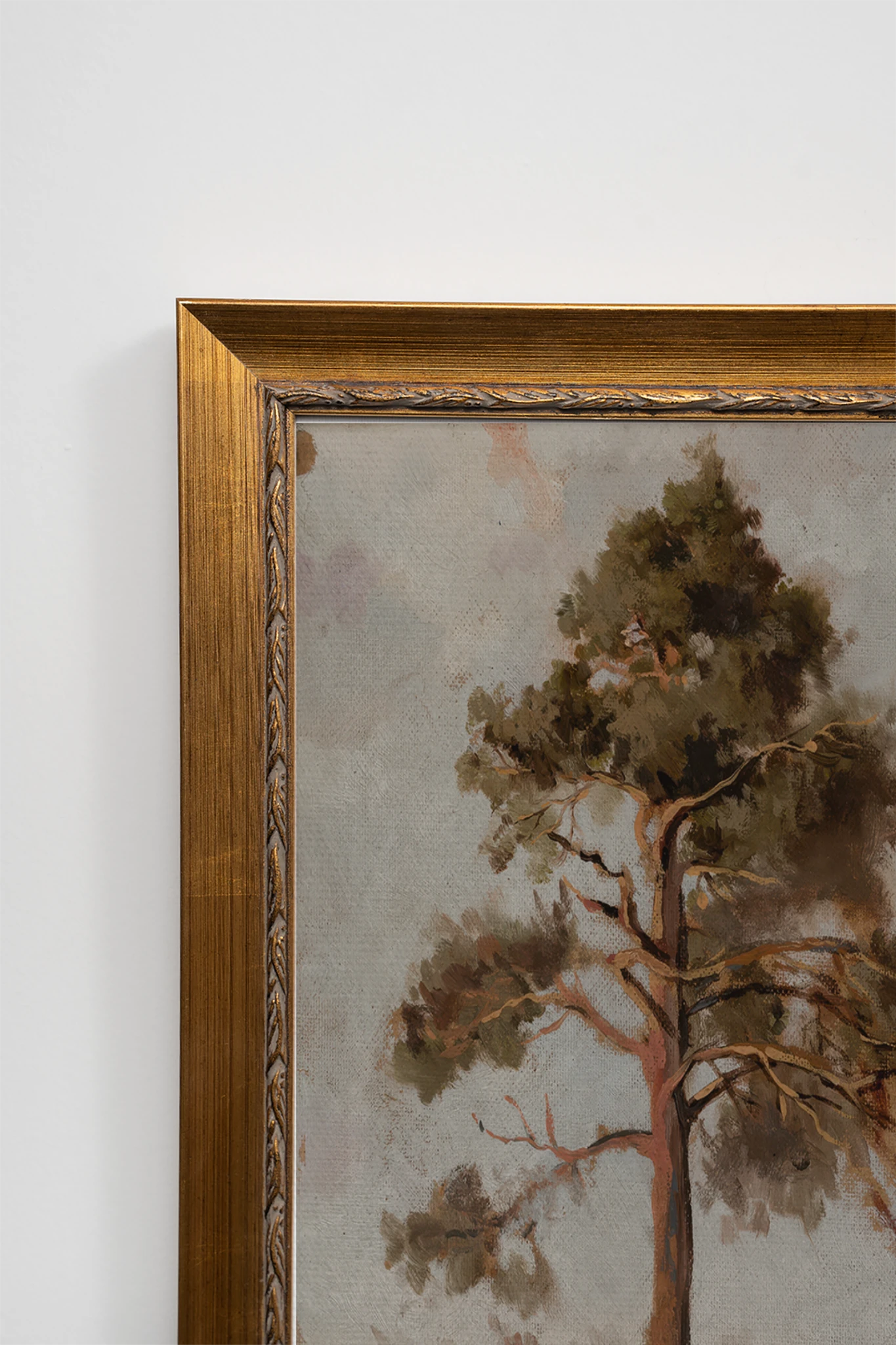PIN RUSTIQUE, Painting on Stretched Canvas, Framed in Vintage Gold