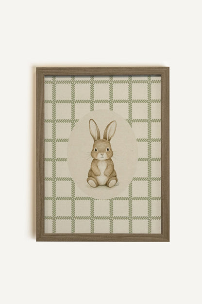 COUNTRY BUNNY, Oeuvre sur toile rigide, encadré brun chêne