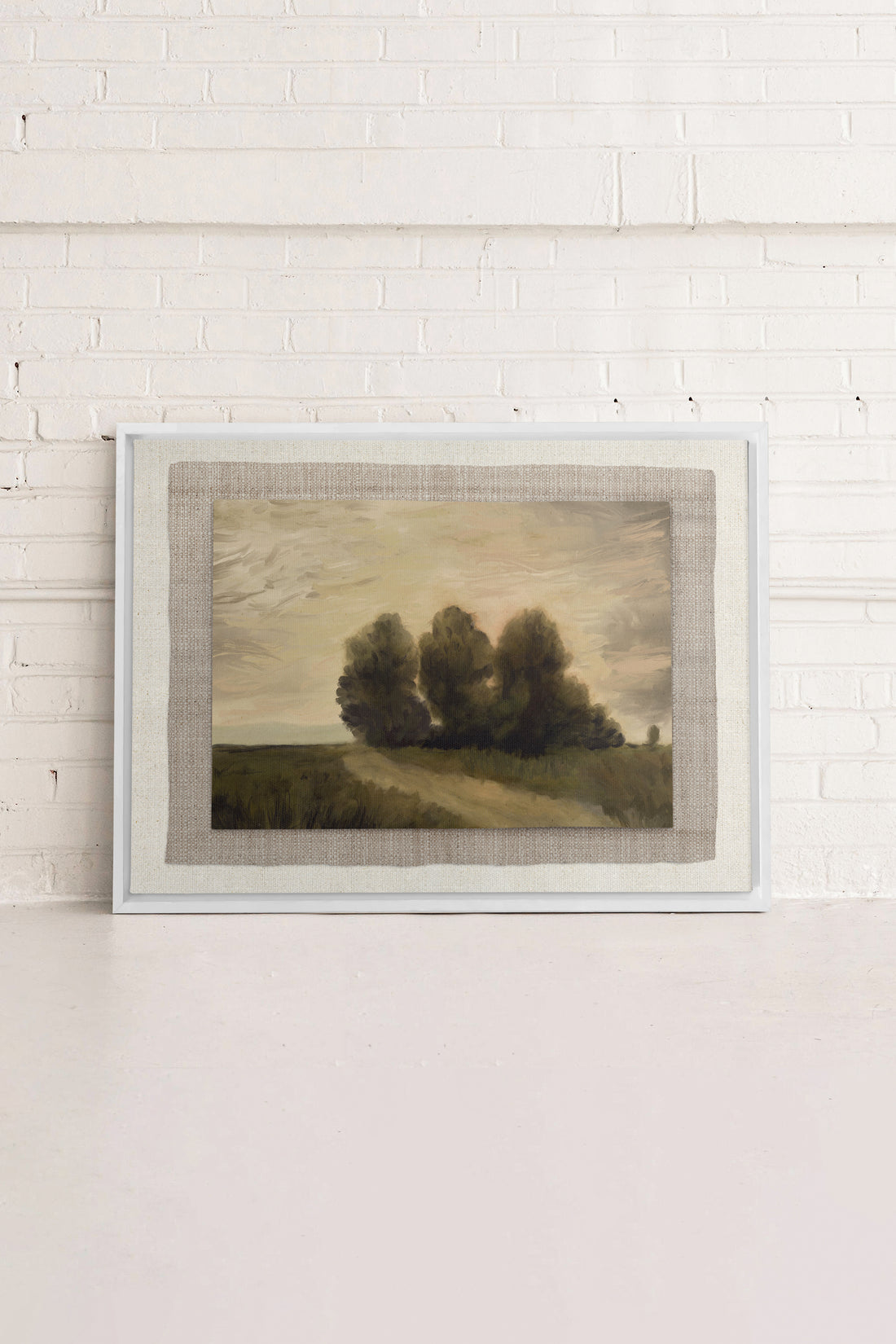 VALLEY LANDSCAPE, Artwork on stretched canvas, framed in white