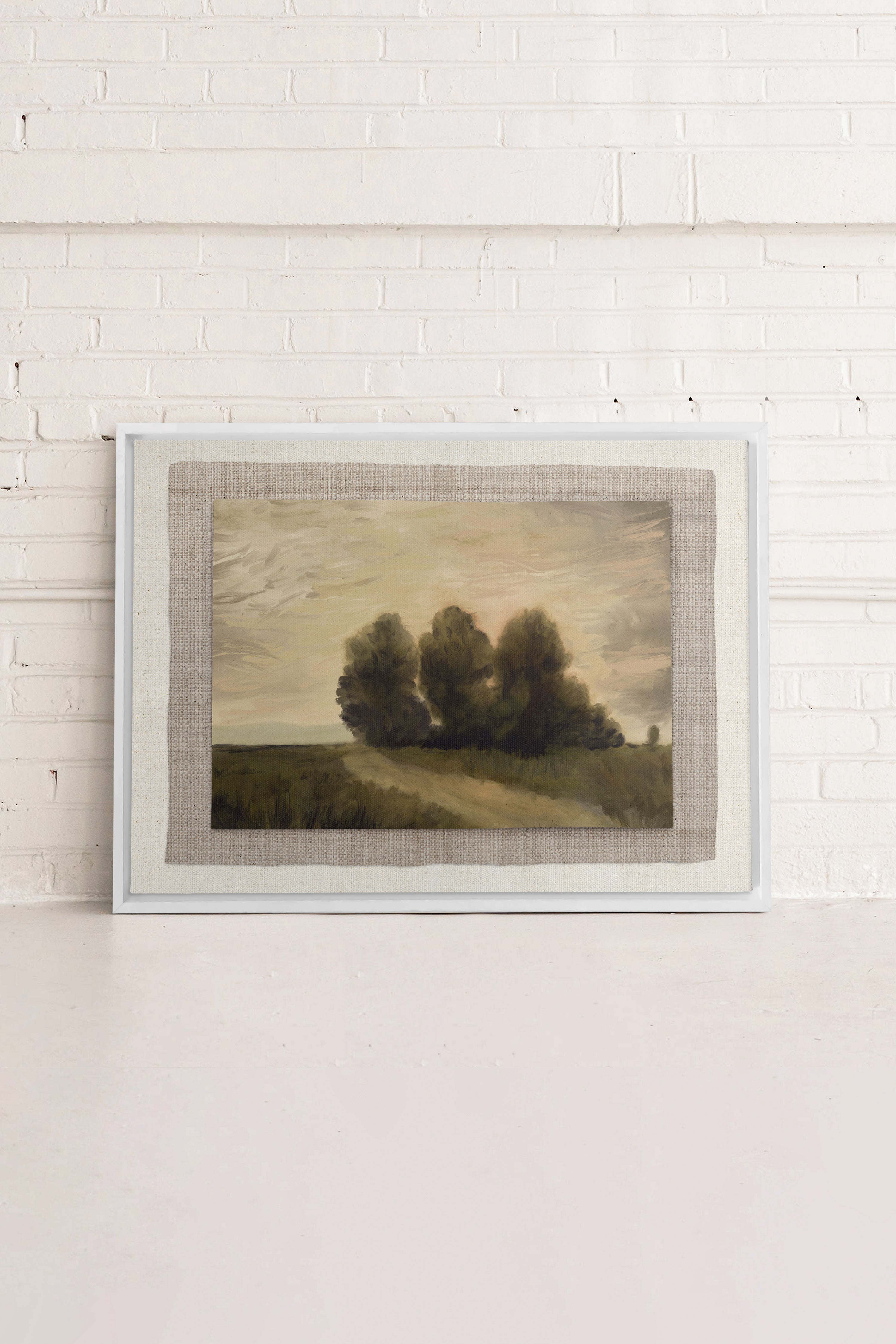 VALLEY LANDSCAPE, Artwork on stretched canvas, framed in white