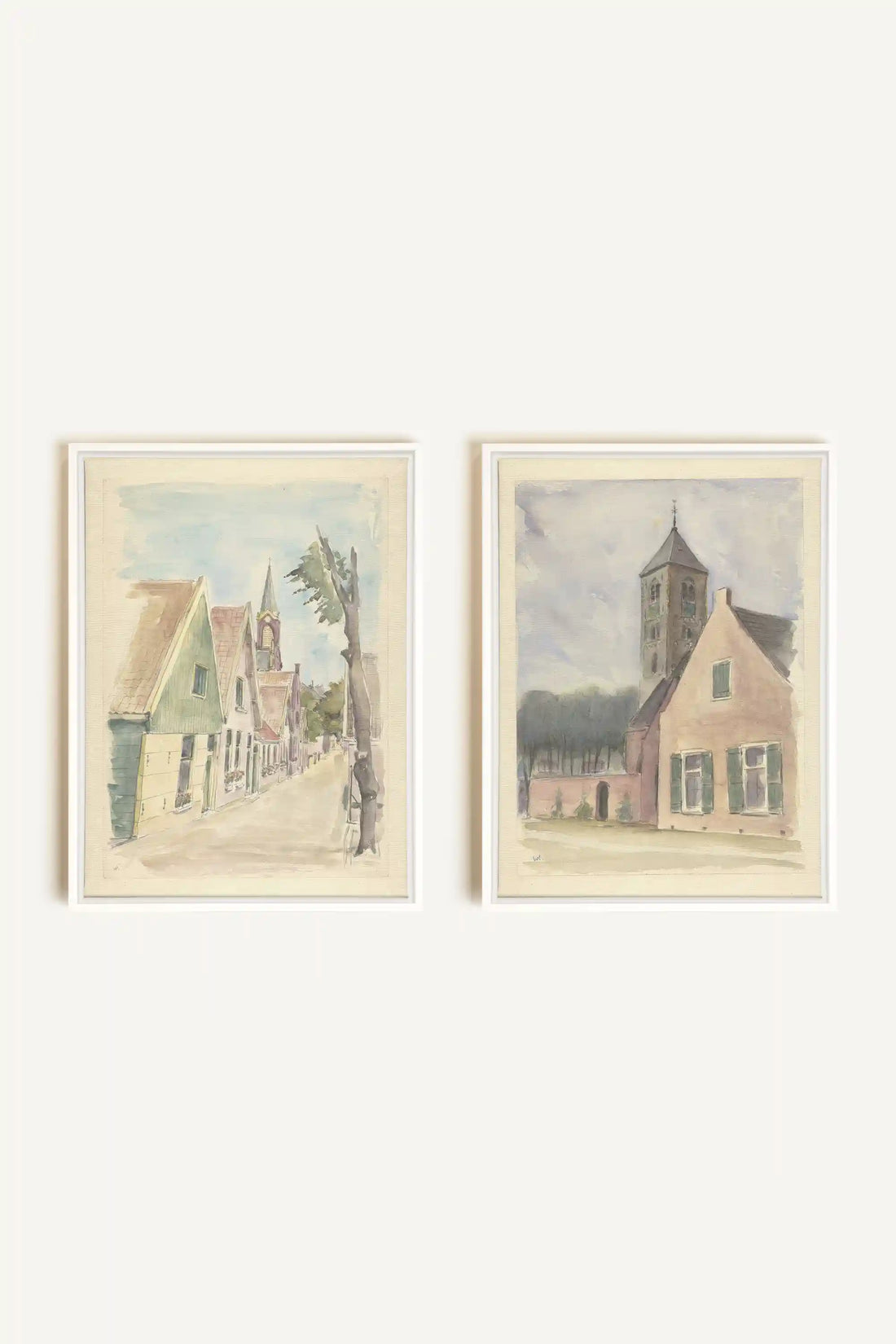 DREAM OF HOUSES DUO, 2 Works on stretched canvas, framed White