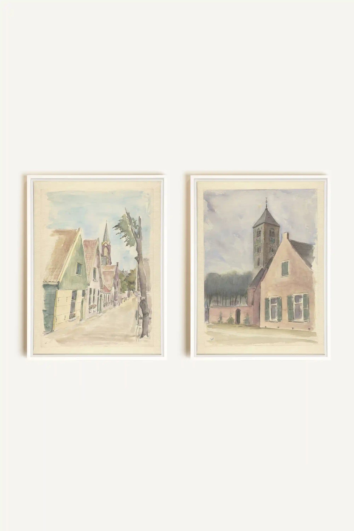 DREAM OF HOUSES DUO, 2 Works on stretched canvas, framed White