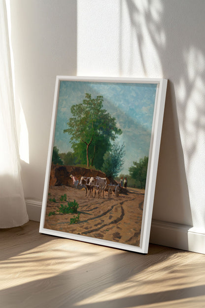 OLEKA CANVAS - ROUTE DU VILLAGE, Oeuvre sur toile étirée, encadré Blanc
