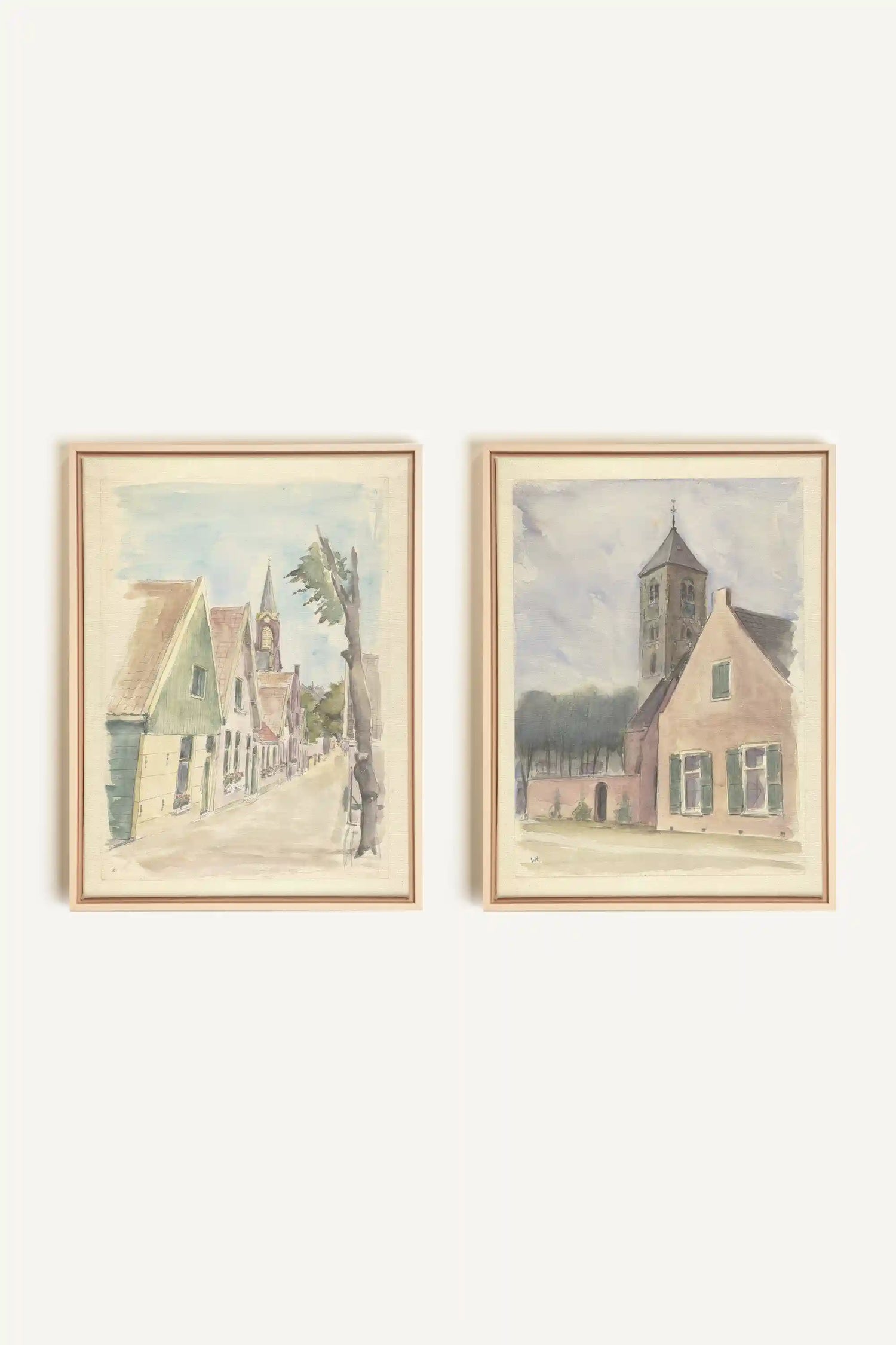 DREAM OF HOUSES DUO, 2 Works on stretched canvas, framed Naturel Clair