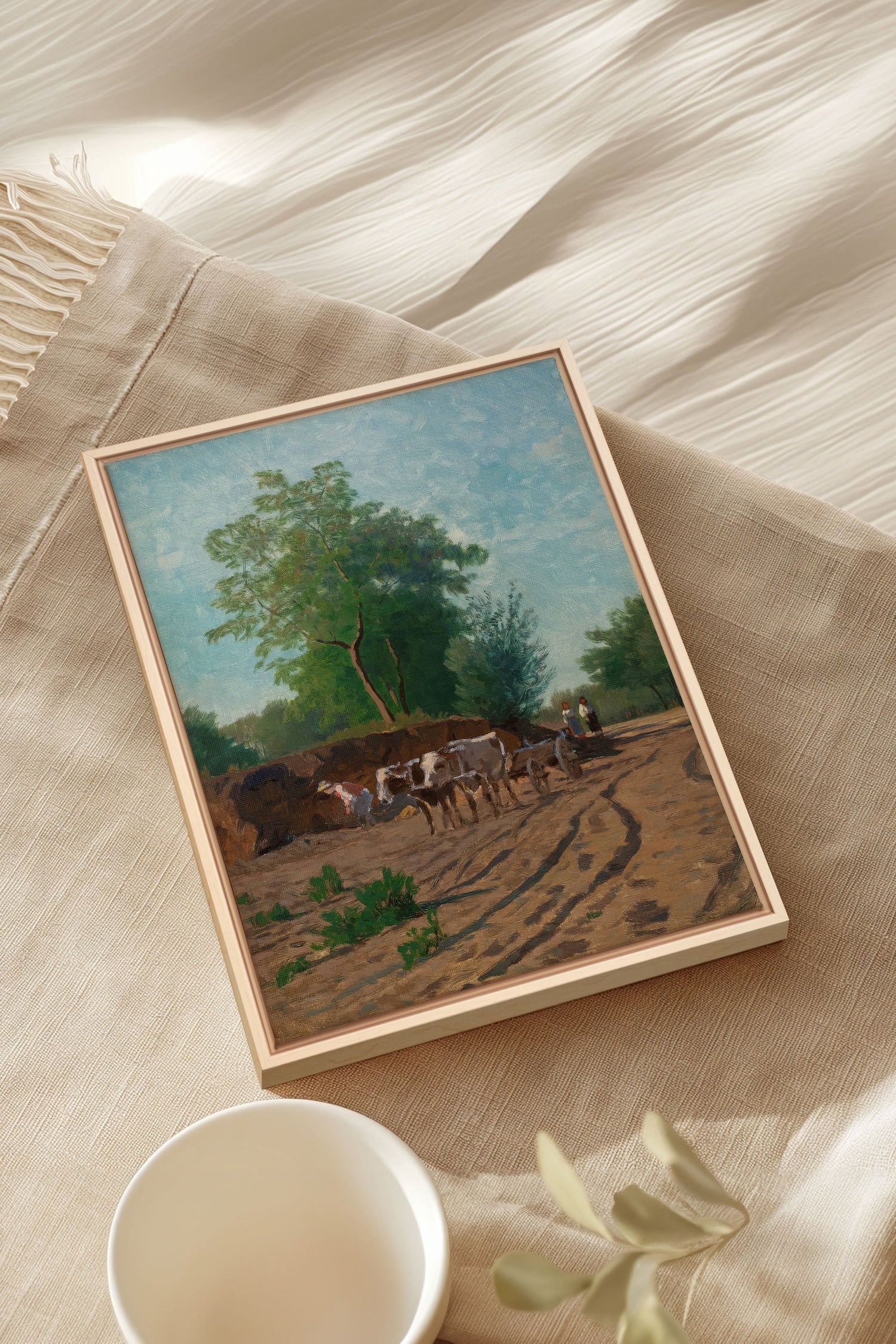 OLEKA CANVAS - ROUTE DU VILLAGE, Oeuvre sur toile étirée, encadré Naturel Clair