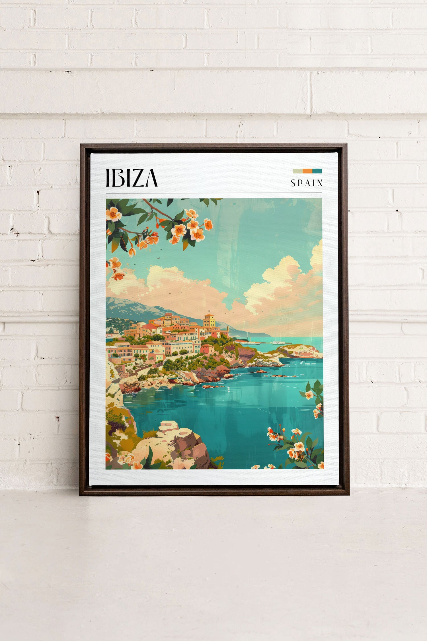 OLEKA CANVAS - Ibiza, Oeuvre sur toile étirée, encadré Brun Noyer