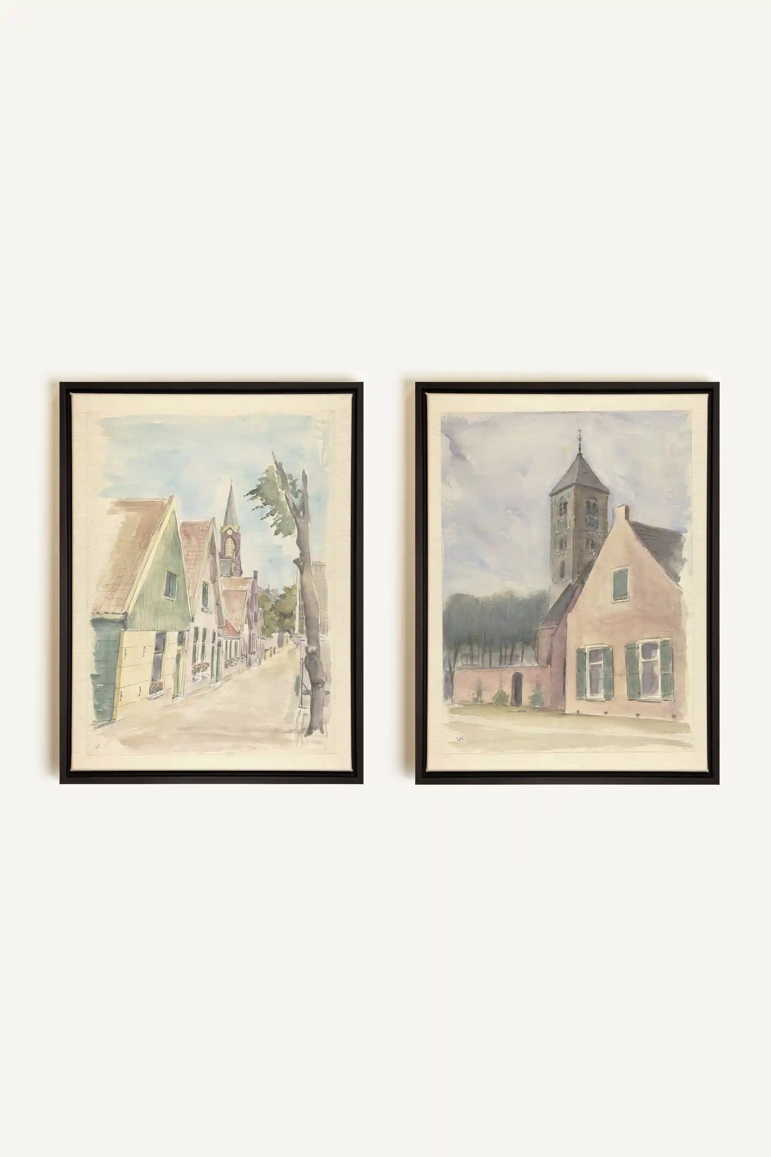 DREAM OF HOUSES DUO, 2 Works on stretched canvas, framed Black