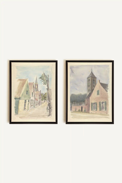 DREAM OF HOUSES DUO, 2 Works on stretched canvas, framed Black