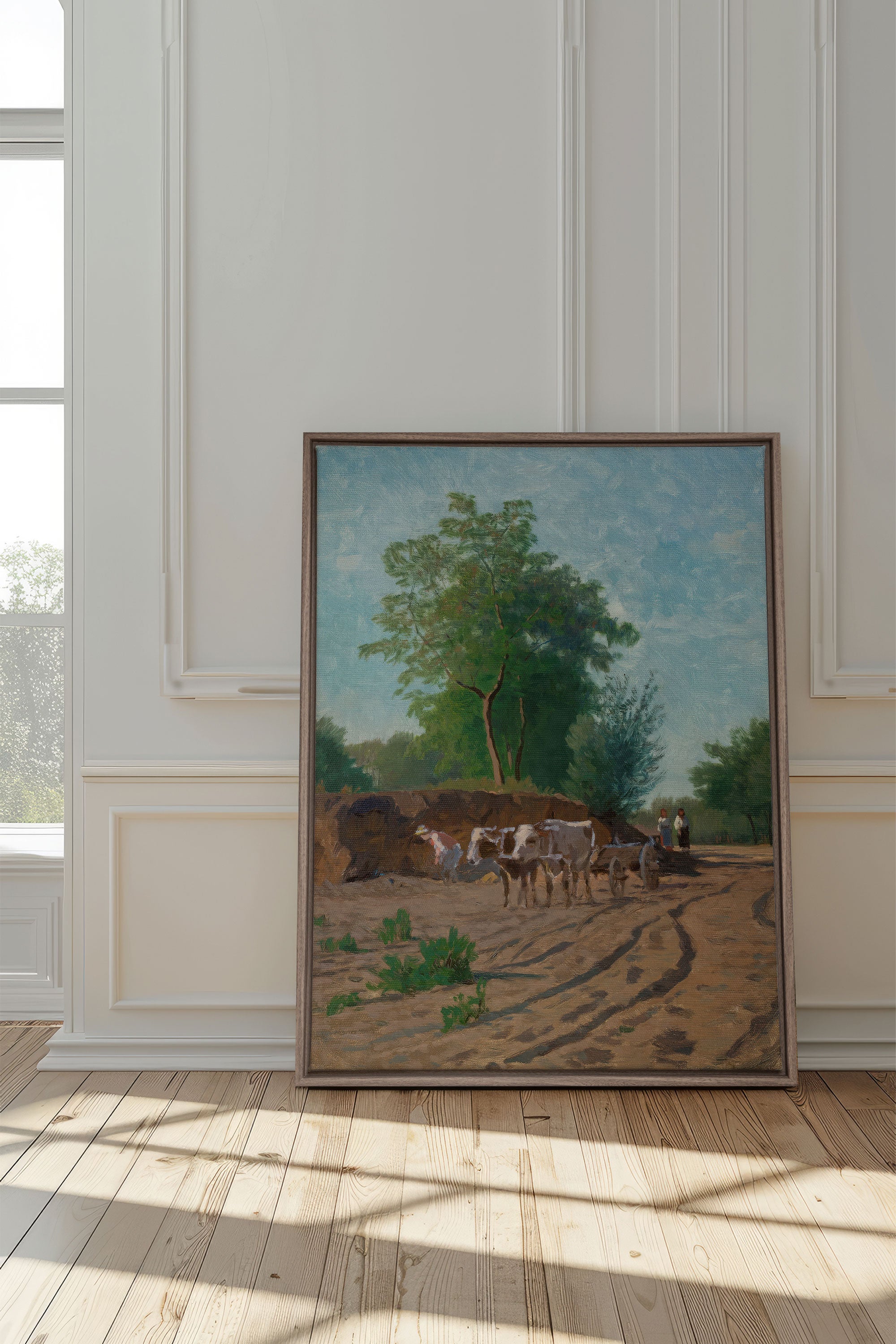 OLEKA CANVAS - ROUTE DU VILLAGE, Oeuvre sur toile étirée, encadré Brun Chêne