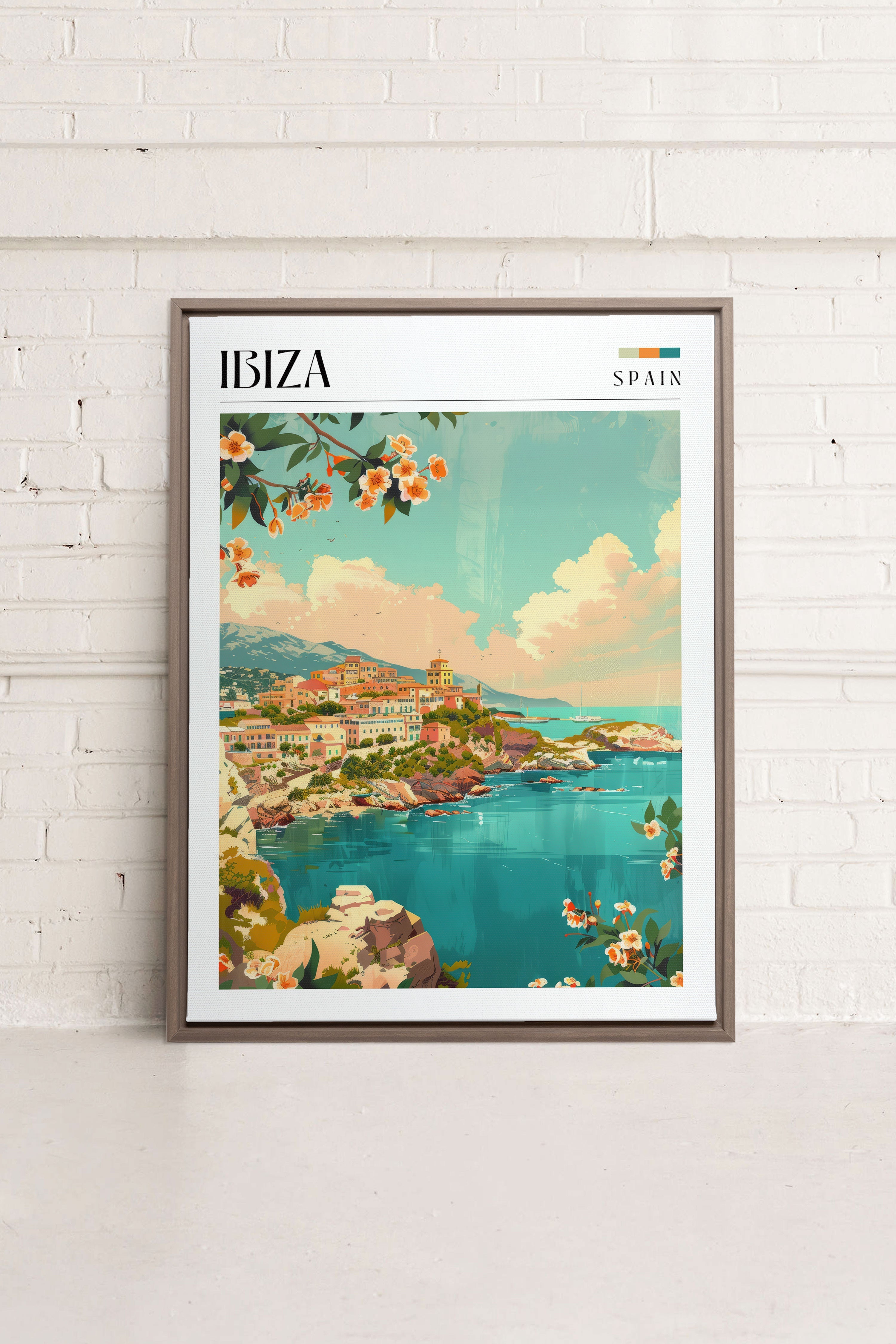 OLEKA CANVAS - Ibiza, Oeuvre sur toile étirée, encadré Brun Chêne