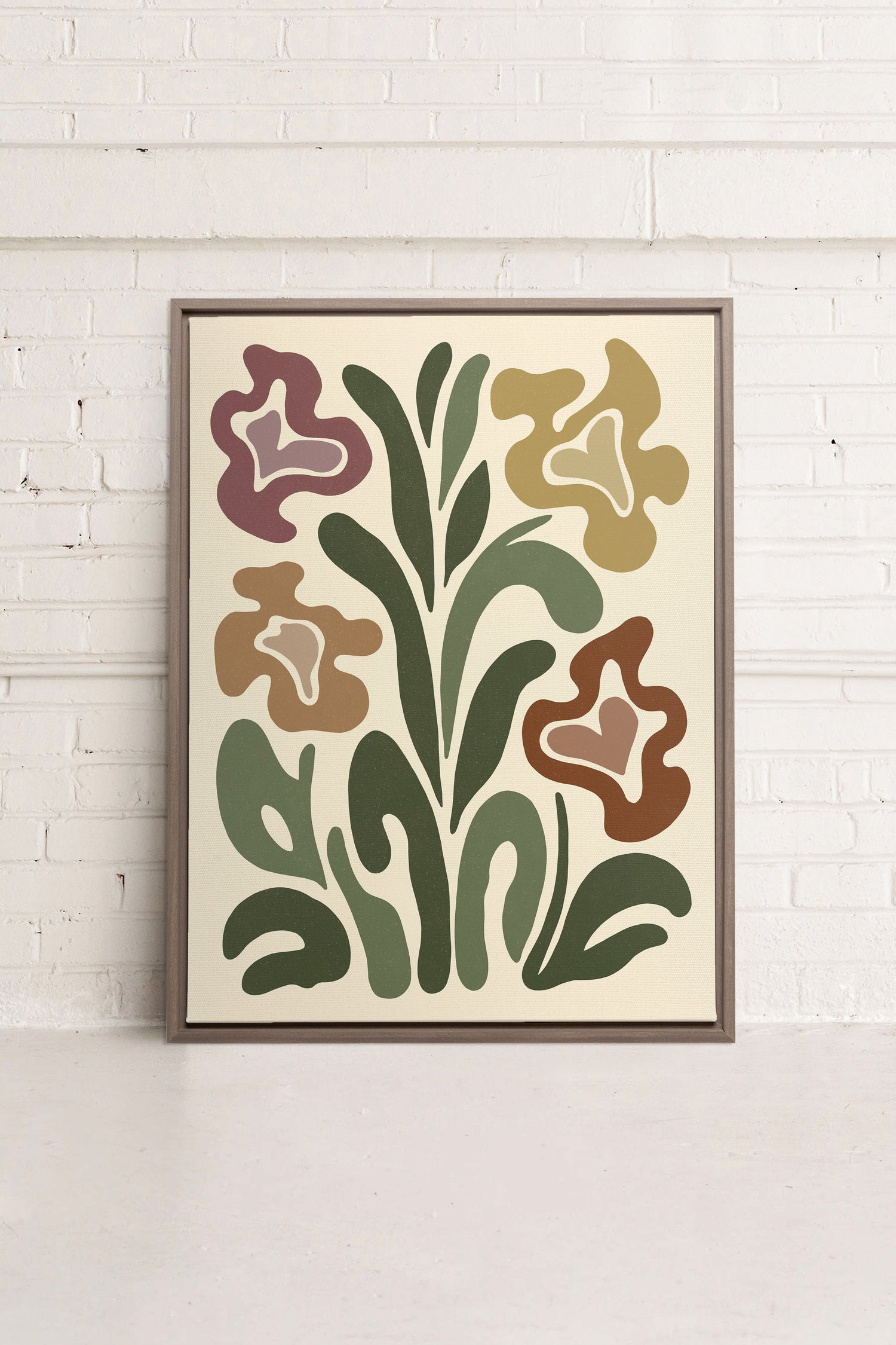 OLEKA CANVAS - TRIPPY BOTANICALS, Oeuvre sur toile étirée, encadré Brun Chêne