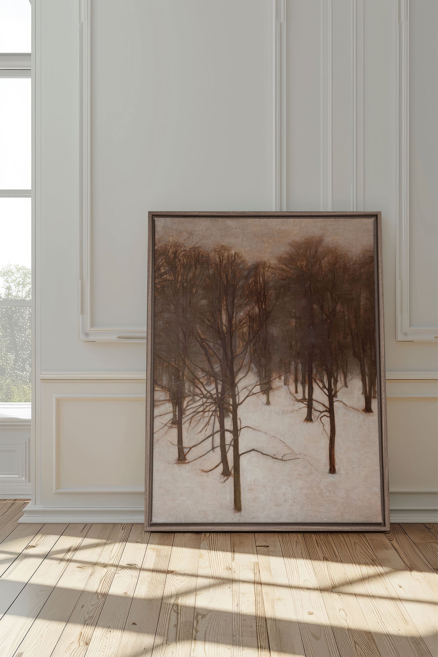 FORÊT DE GIVRE, Oeuvre sur toile étirée, encadré Brun Chêne
