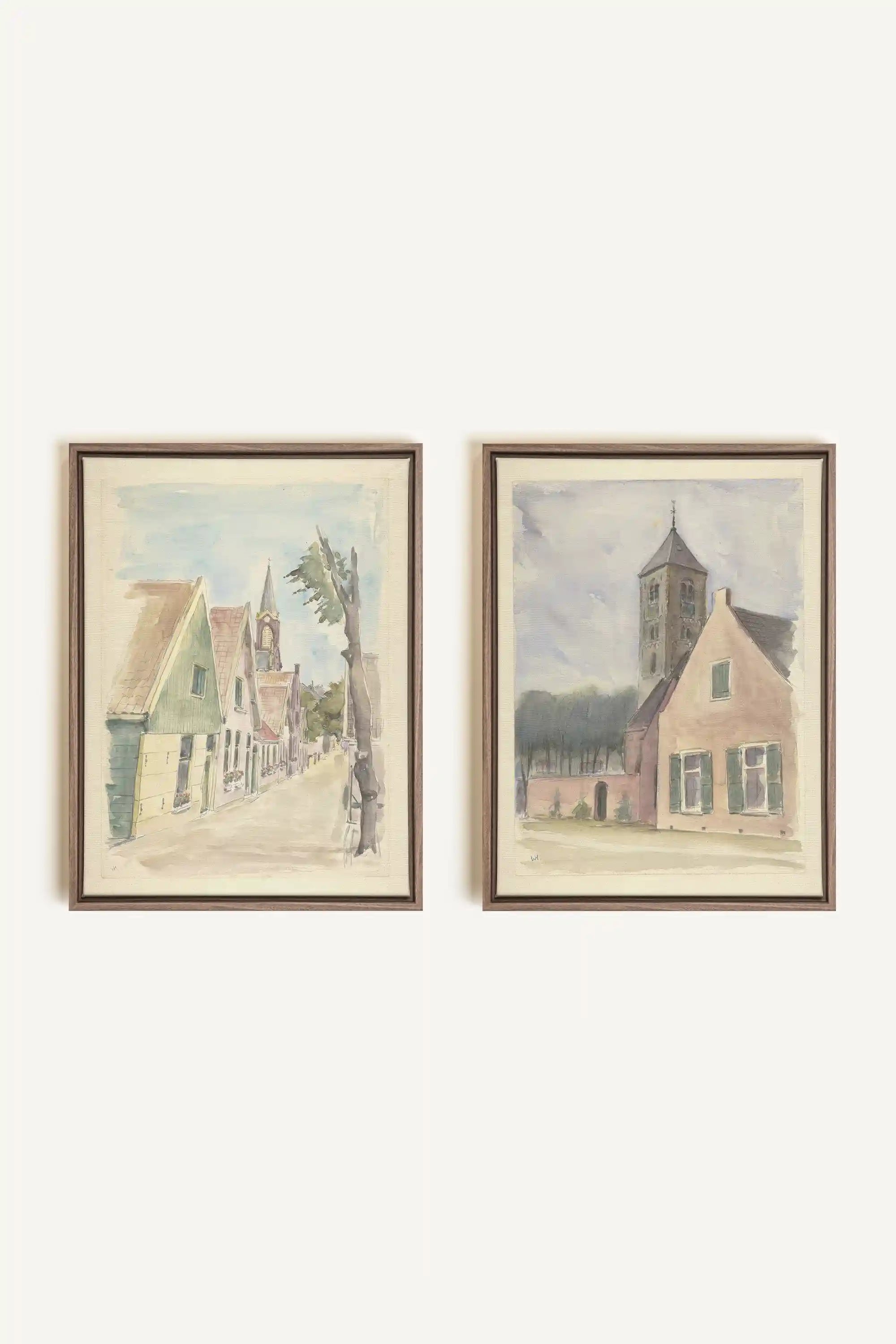 DREAM OF HOUSES DUO, 2 Oeuvres sur toile étirée, encadré Brun Chêne