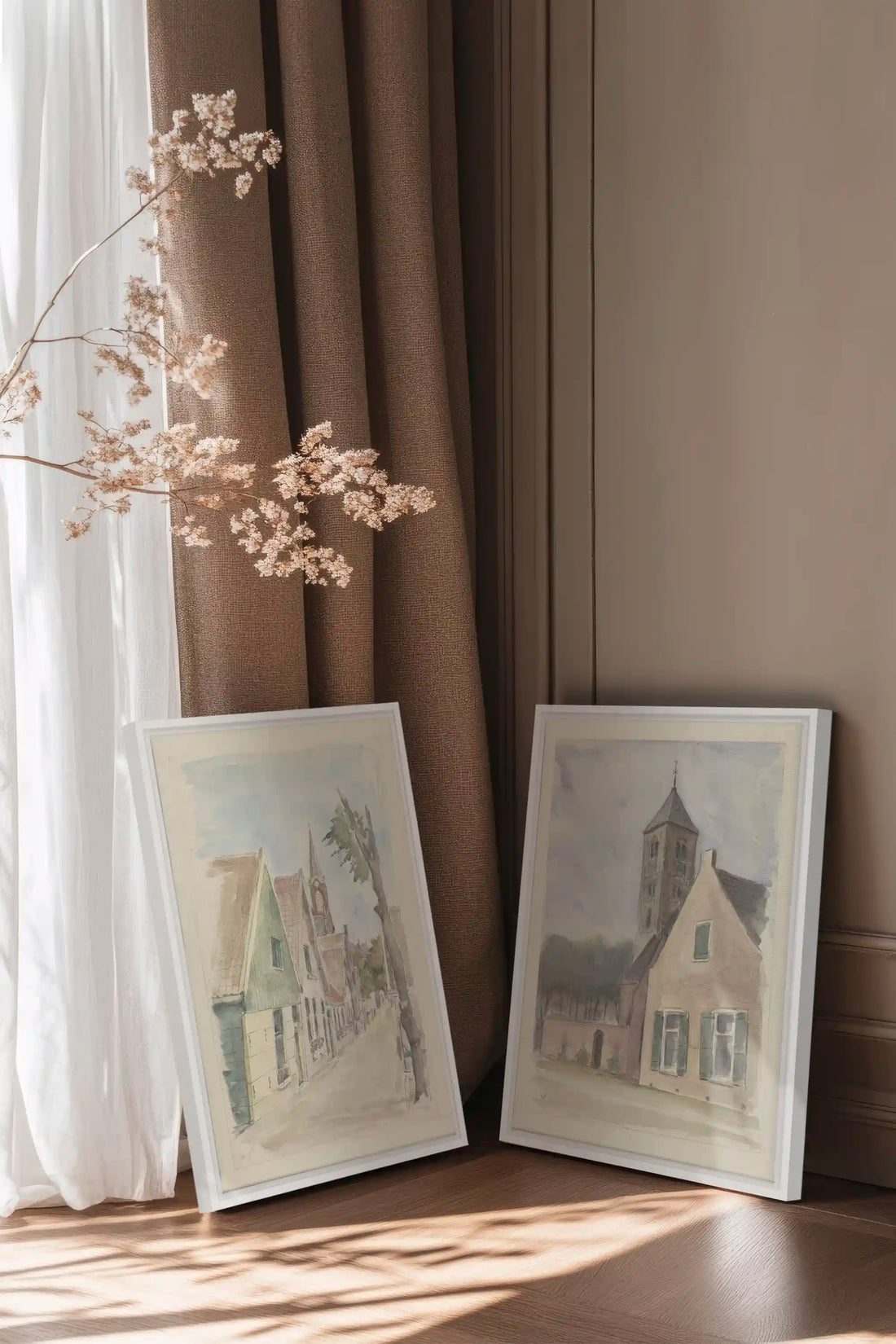 DREAM OF HOUSES DUO, 2 Works on stretched canvas, framed White