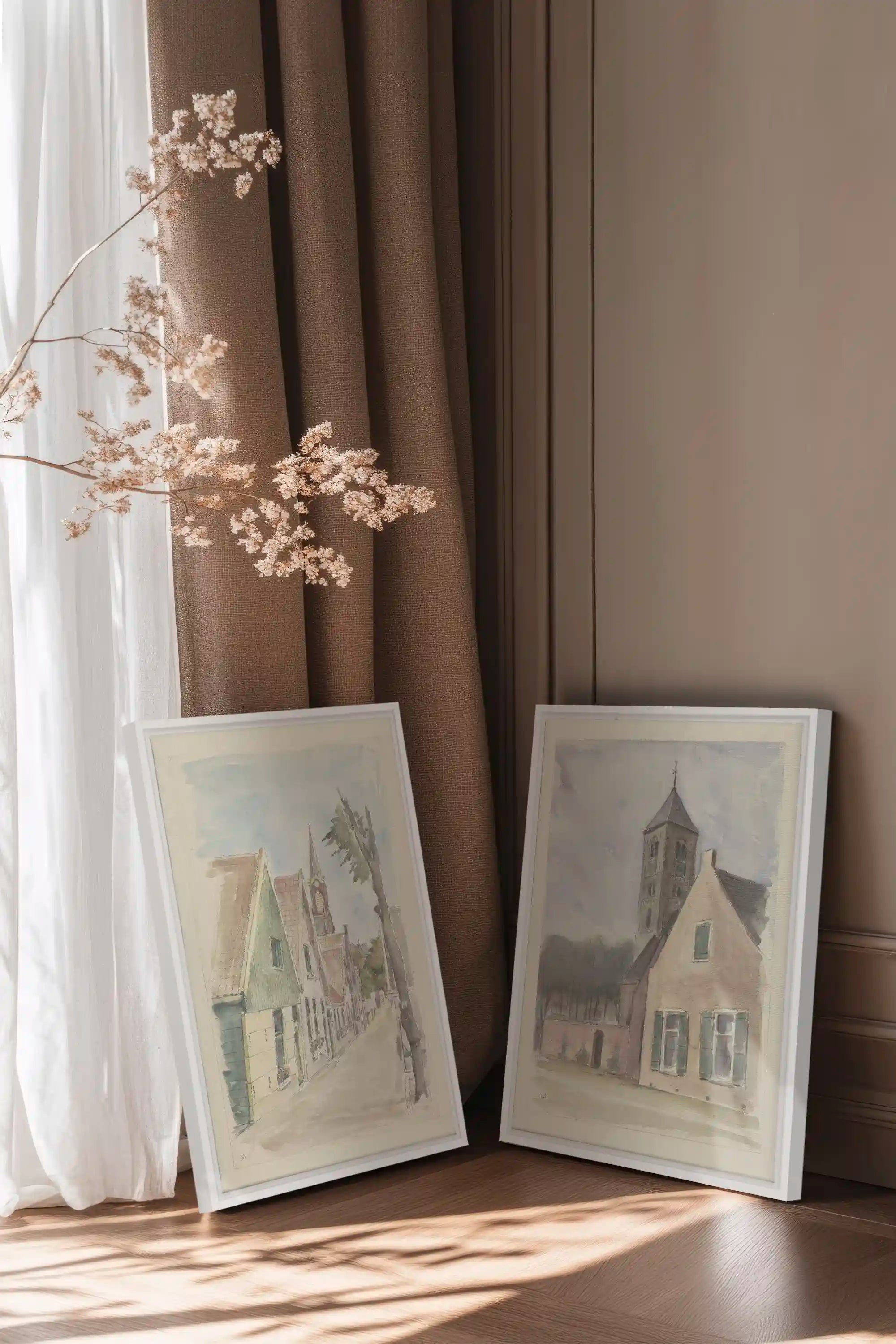 DREAM OF HOUSES DUO, 2 Works on stretched canvas, framed White