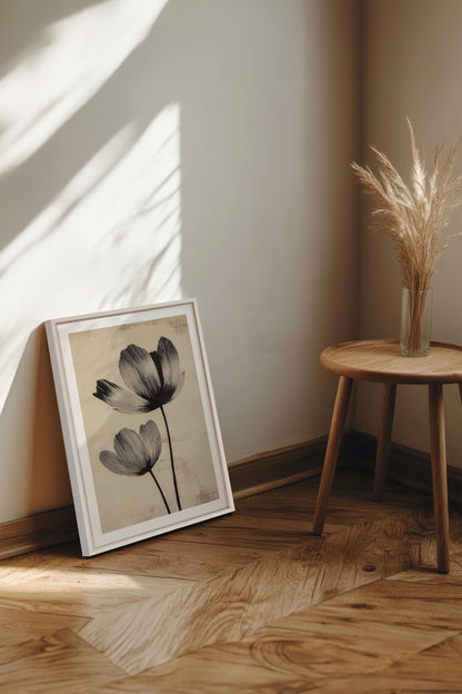 OLEKA CANVAS - EBONY FLOWERS, Oeuvre sur toile étirée, encadré Blanc