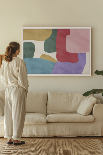 OLEKA CANVAS - SOFT MOSAIC, Oeuvre sur toile étirée, encadré Blanc