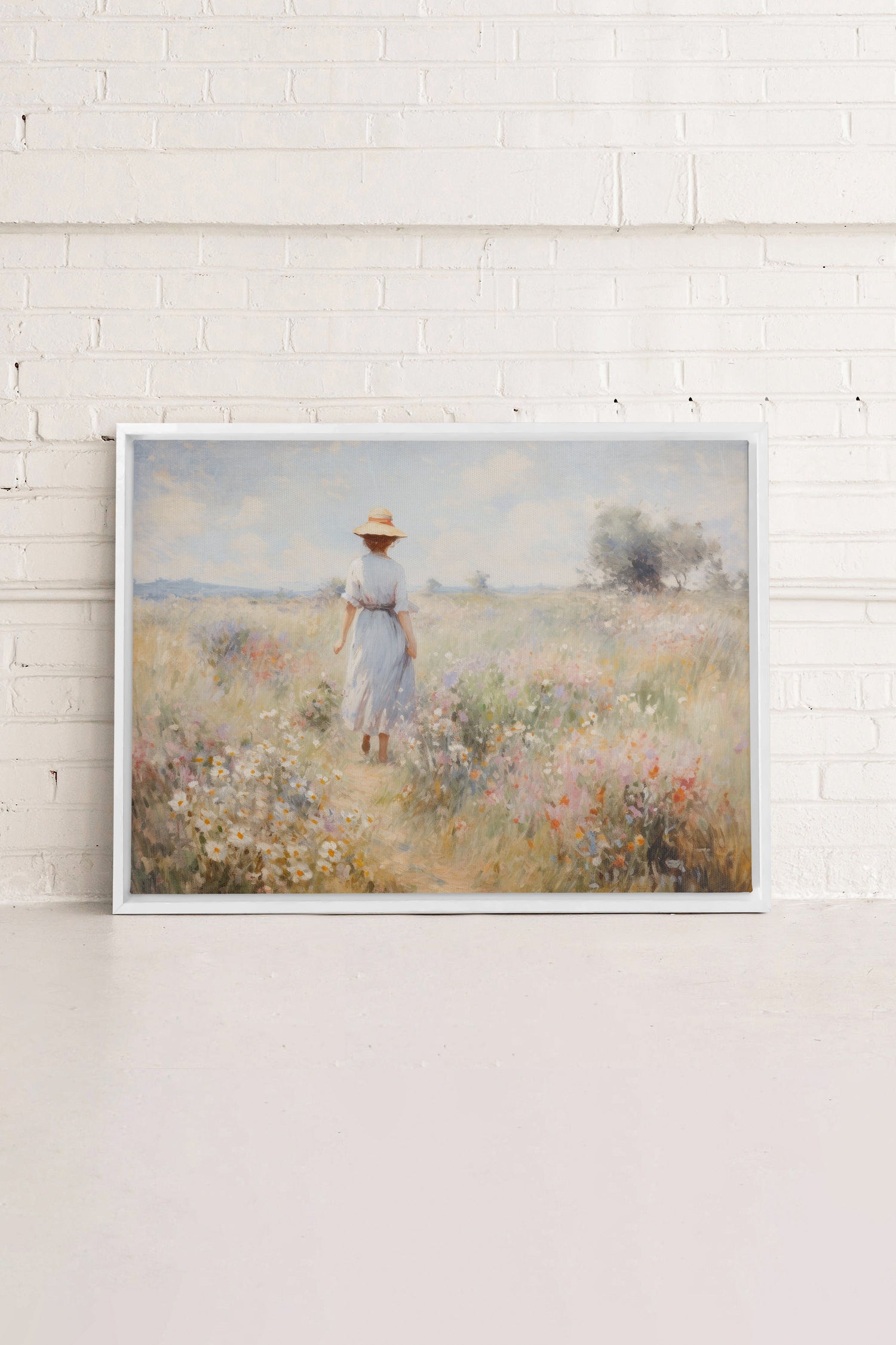 OLEKA CANVAS - Pastel Meadows, Oeuvre sur toile étirée, encadré Blanc