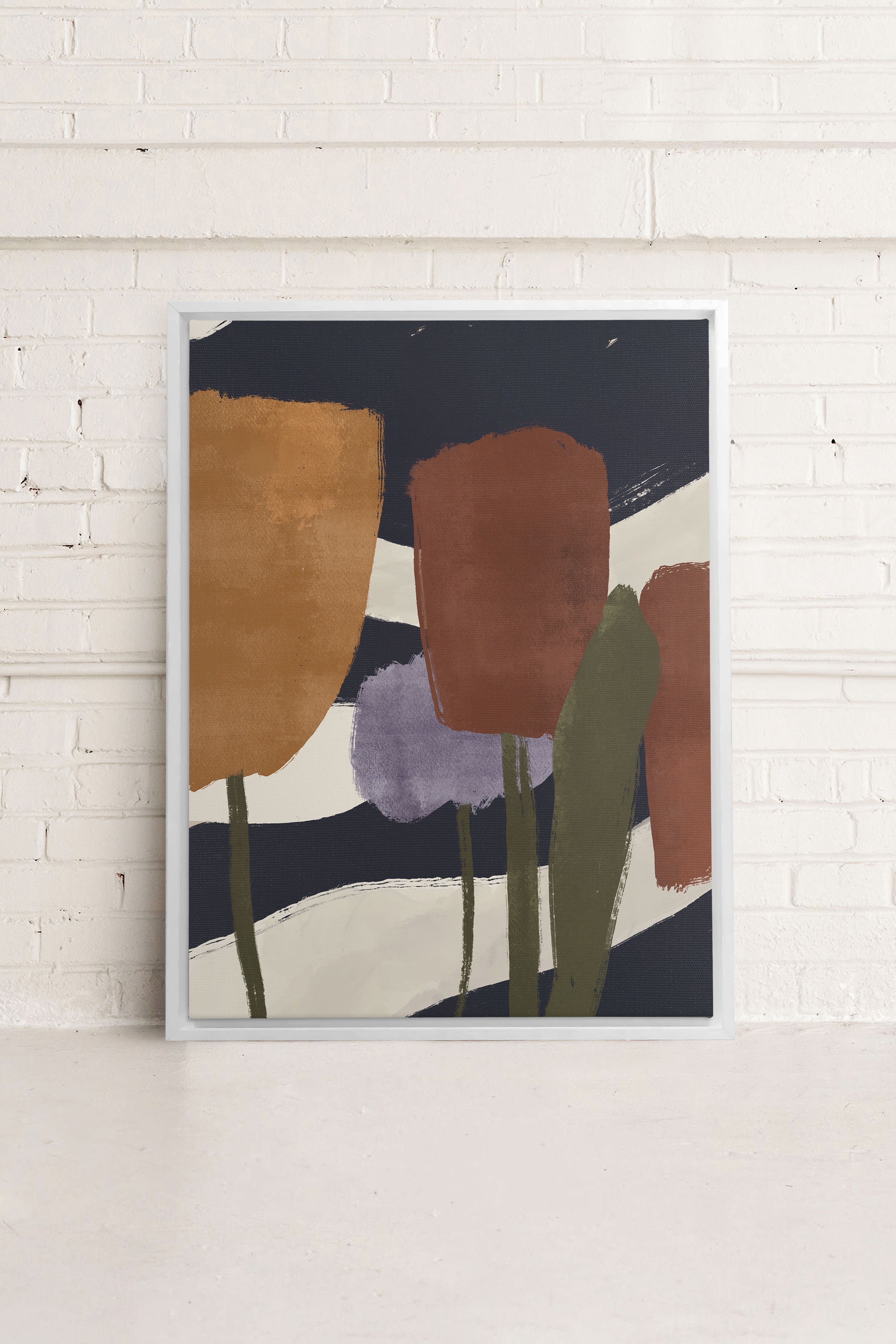 OLEKA CANVAS - FLORAISONS, Oeuvre sur toile étirée, encadré Blanc