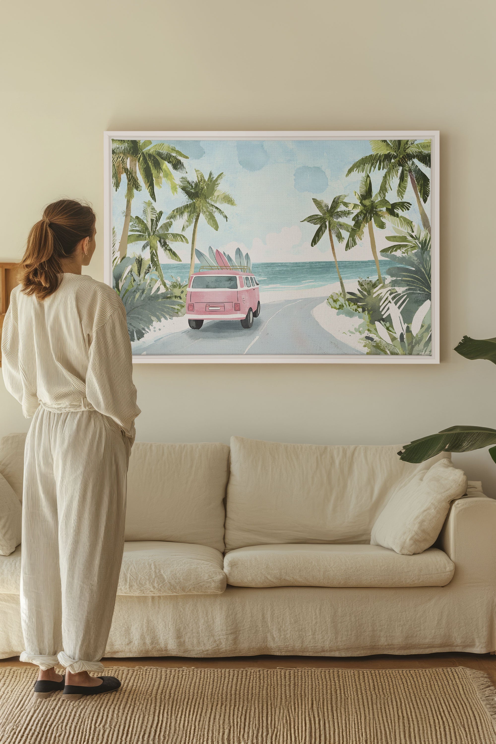 OLEKA CANVAS - DESTINATION SOLEIL, Oeuvre sur toile étirée, encadré Blanc