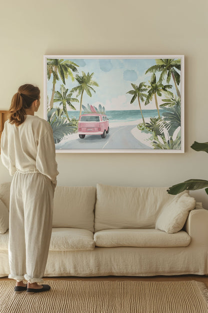 OLEKA CANVAS - DESTINATION SOLEIL, Oeuvre sur toile étirée, encadré Blanc