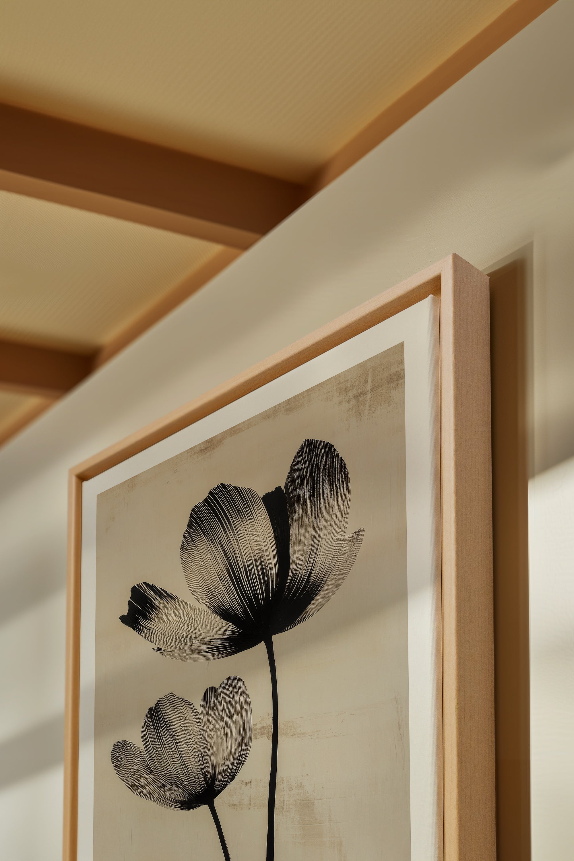 OLEKA CANVAS - EBONY FLOWERS, Oeuvre sur toile étirée, encadré Naturel Clair