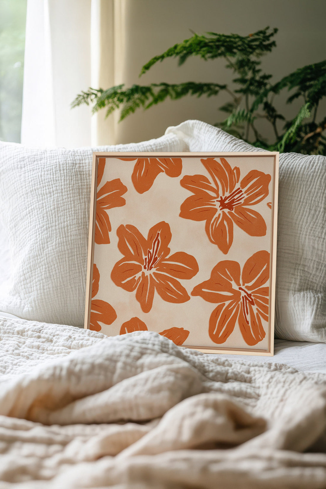 OLEKA CANVAS - RAYON FLORAL, Oeuvre sur toile étirée, encadré Naturel Clair