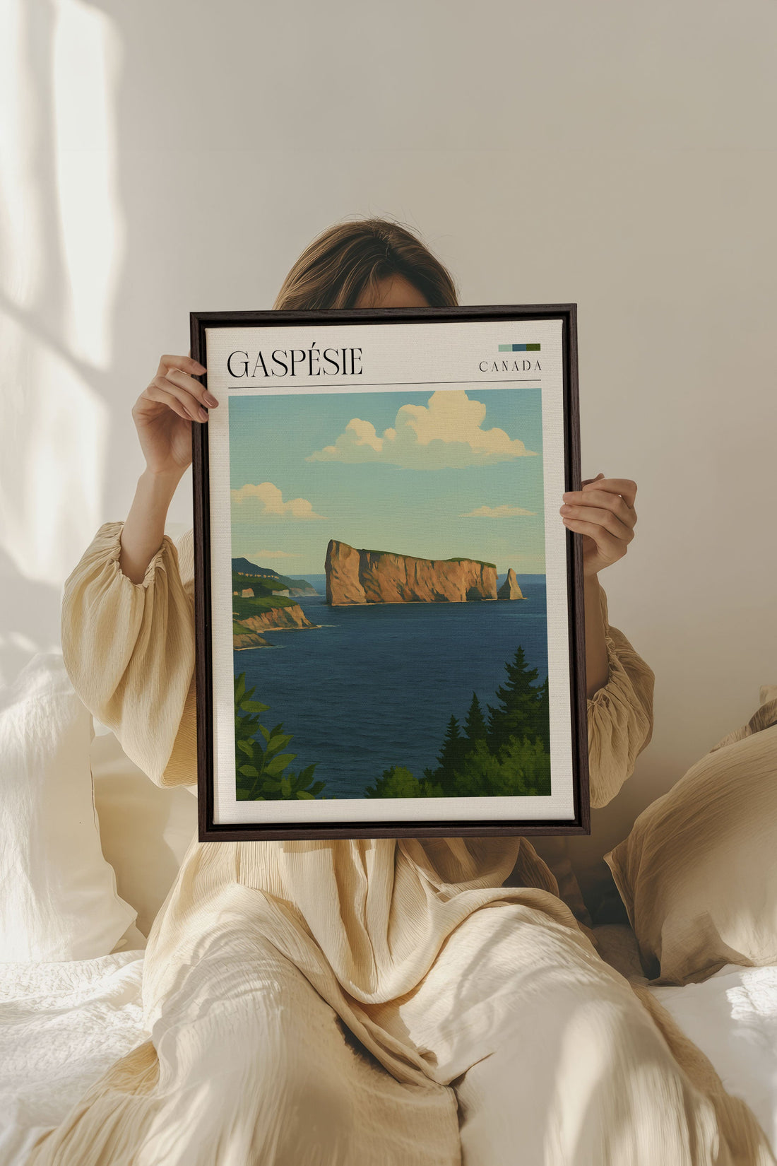 OLEKA CANVAS - GASPÉSIE, Oeuvre sur toile étirée, encadré Brun Noyer